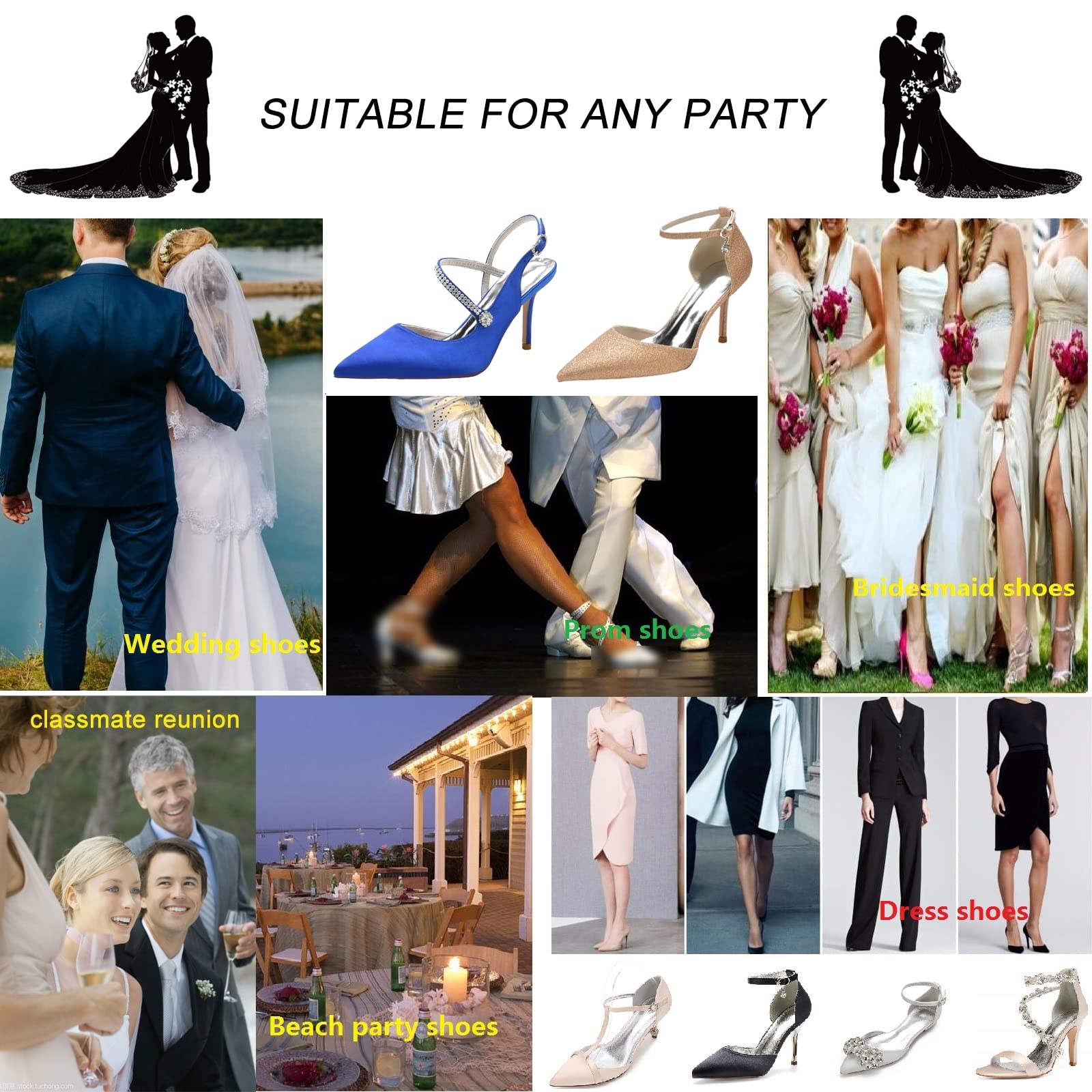 COMFASH 3.3 Inch Closed Toe Wedding Shoes for Bride - Chunky Heel Satin Pumps with Rhinestones - Burgundy Bridal Party Dress Shoes Size 7.5 - Perfect for Weddings, Evening Parties, Prom and Formal Occasions