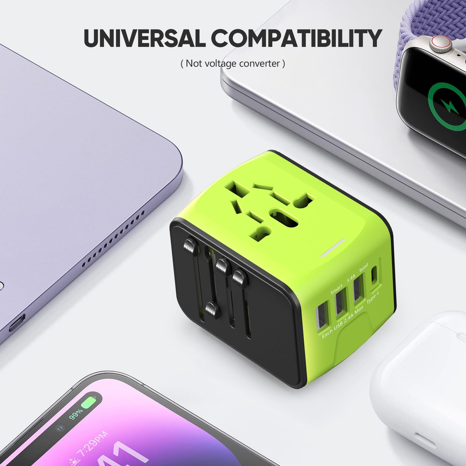 Universal Travel Adapter with USB-C Fast Charging - Worldwide All-in-One Power Plug Converter for Europe, Italy, US, Australia & 170+ Countries | Perfect for Business Trips, Vacations & International Travel Accessories