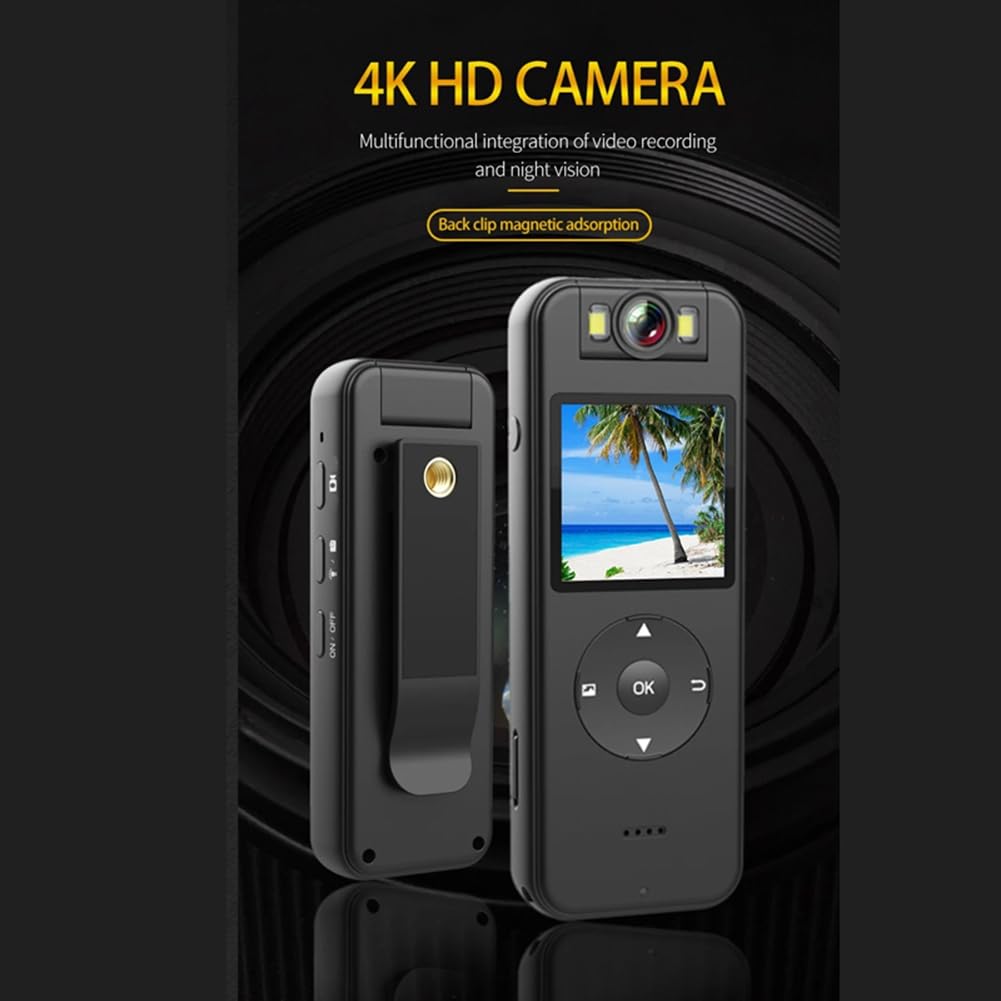 Louttary 4K Mini WiFi Body Camera - Full HD Wearable Pocket Camcorder with IPS Screen & 64GB Memory Card - Ideal for Security, Law Enforcement, and Outdoor Adventures