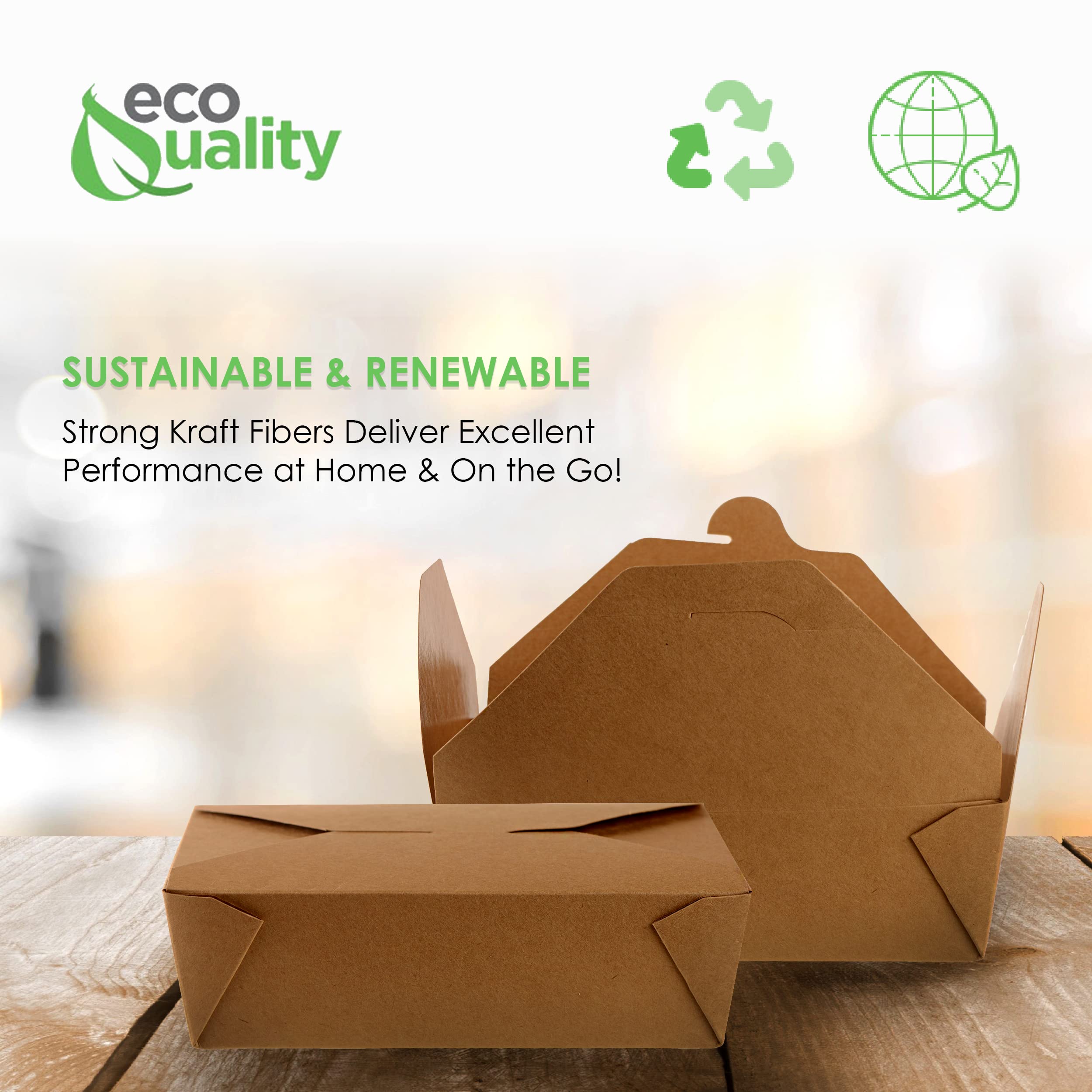 EcoQuality 200 Pack 66 oz Kraft Brown Microwaveable Take Out Food Containers - Leak & Grease Resistant To-Go Boxes for Restaurants, Catering, Food Trucks - Recyclable Lunch Boxes | Perfect for Takeout, Delivery, Picnics & Office Lunches