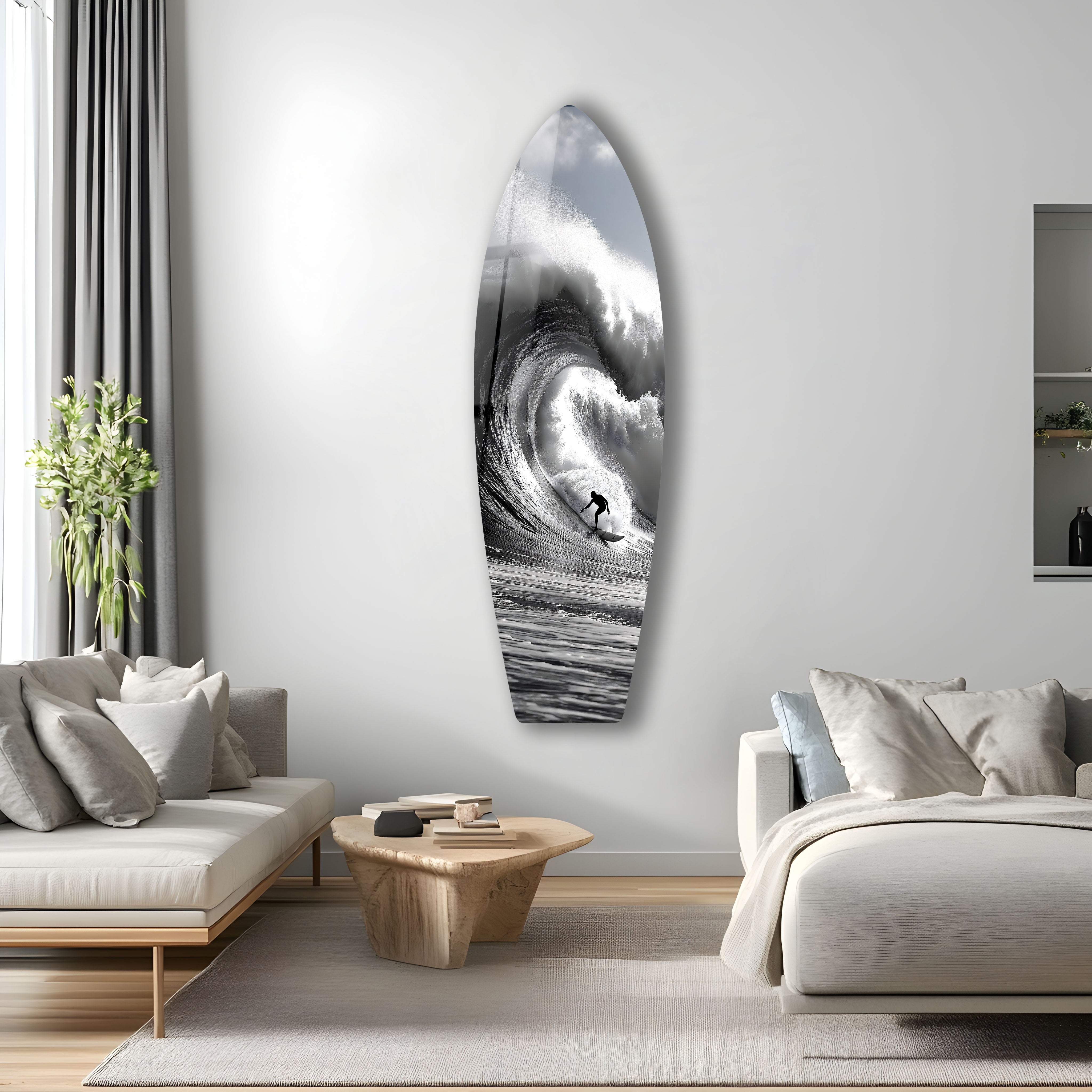 Black and White Surfboard Wall Art - Coastal Decor for Beach House, Surf Shop & Ocean-Themed Rooms - Perfect for Living Room, Bedroom or Office