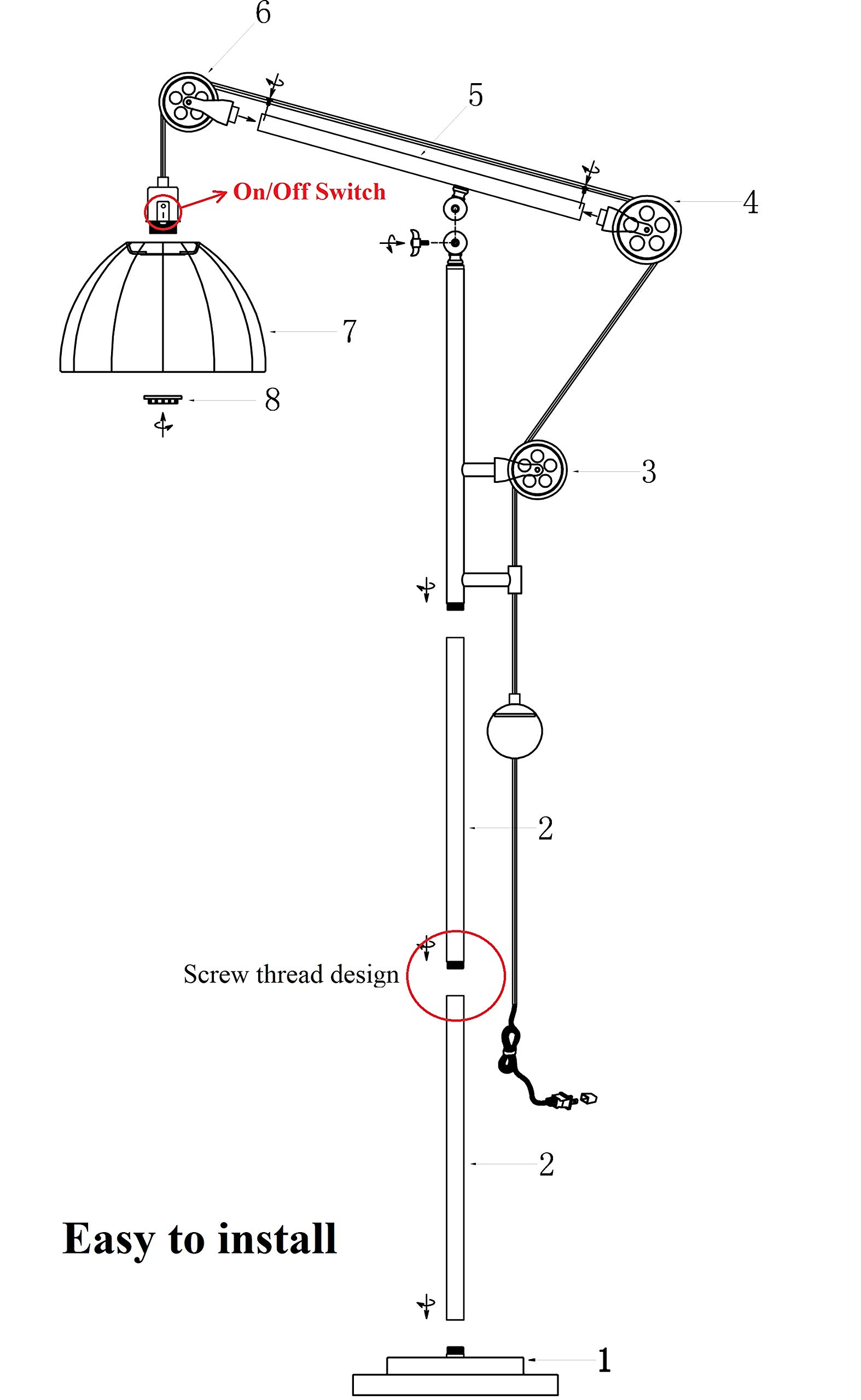 WOXXX Industrial Counterweight Pulley Floor Lamp - Adjustable Metal Shade, Rustic Deep Bronze Finish - Modern Standing Lamp for Living Room, Bedroom, Office & Reading - Farmhouse Style Tall Floor Light for Home Decor & Workspaces