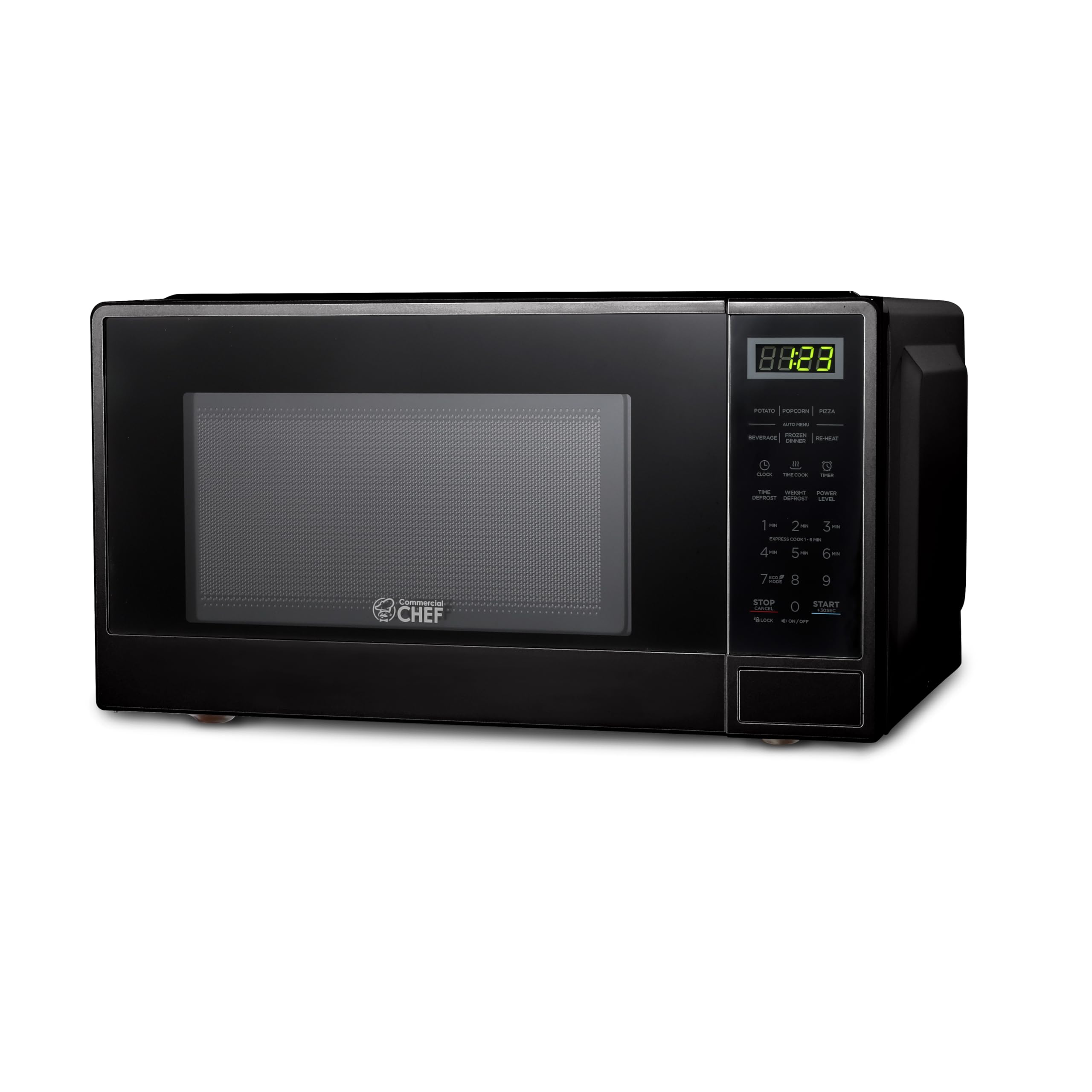 Commercial Chef 1.1 Cu Ft Compact Microwave Oven - 1000W Countertop Microwave with 10 Power Levels, Push Button Controls, Digital Display, Kitchen Timer & Safety Door Lock (Black) - Perfect for Small Kitchens, Dorms, Offices & RVs