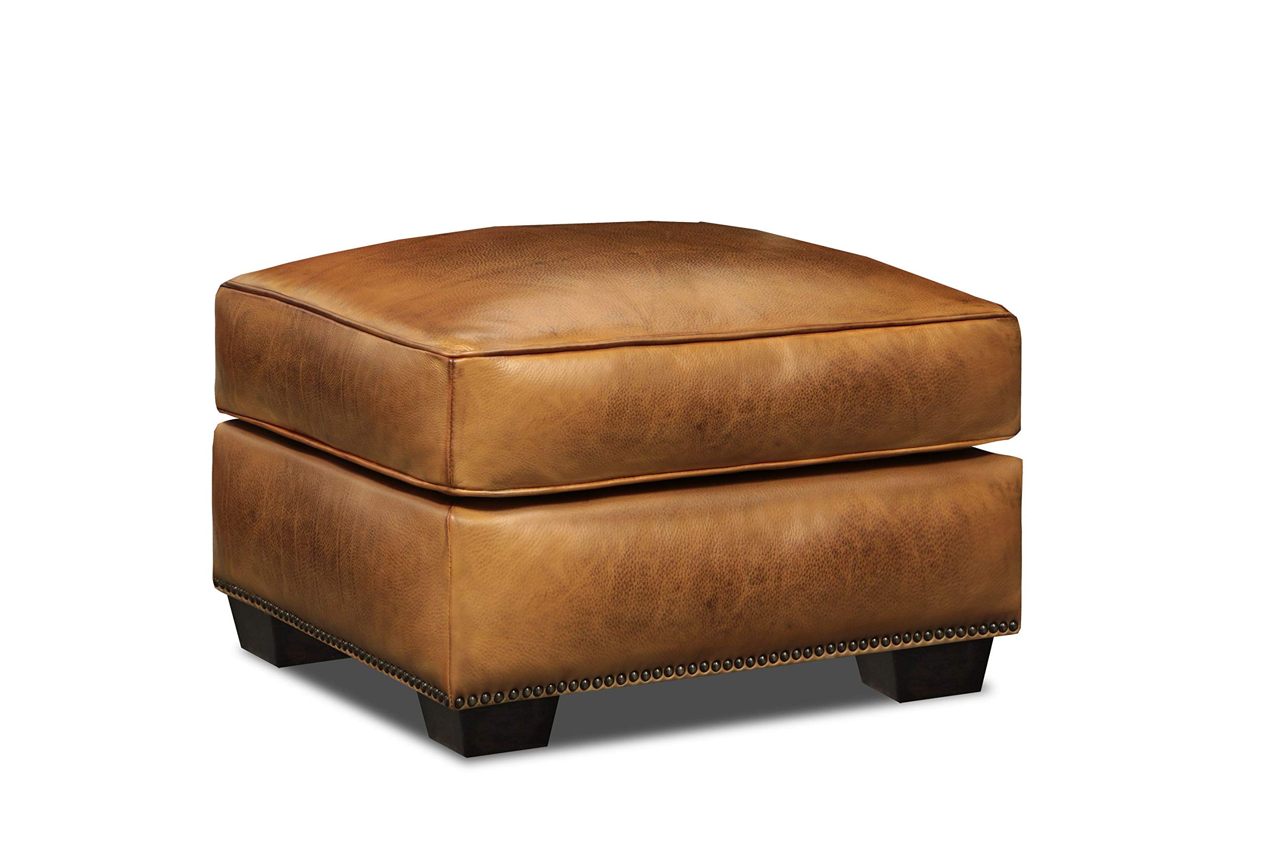 Valencia 100% Top Grain Hand Antiqued Leather Traditional Ottoman Footstool - Luxury Leather Pouf for Living Room, Bedroom & Office Decor