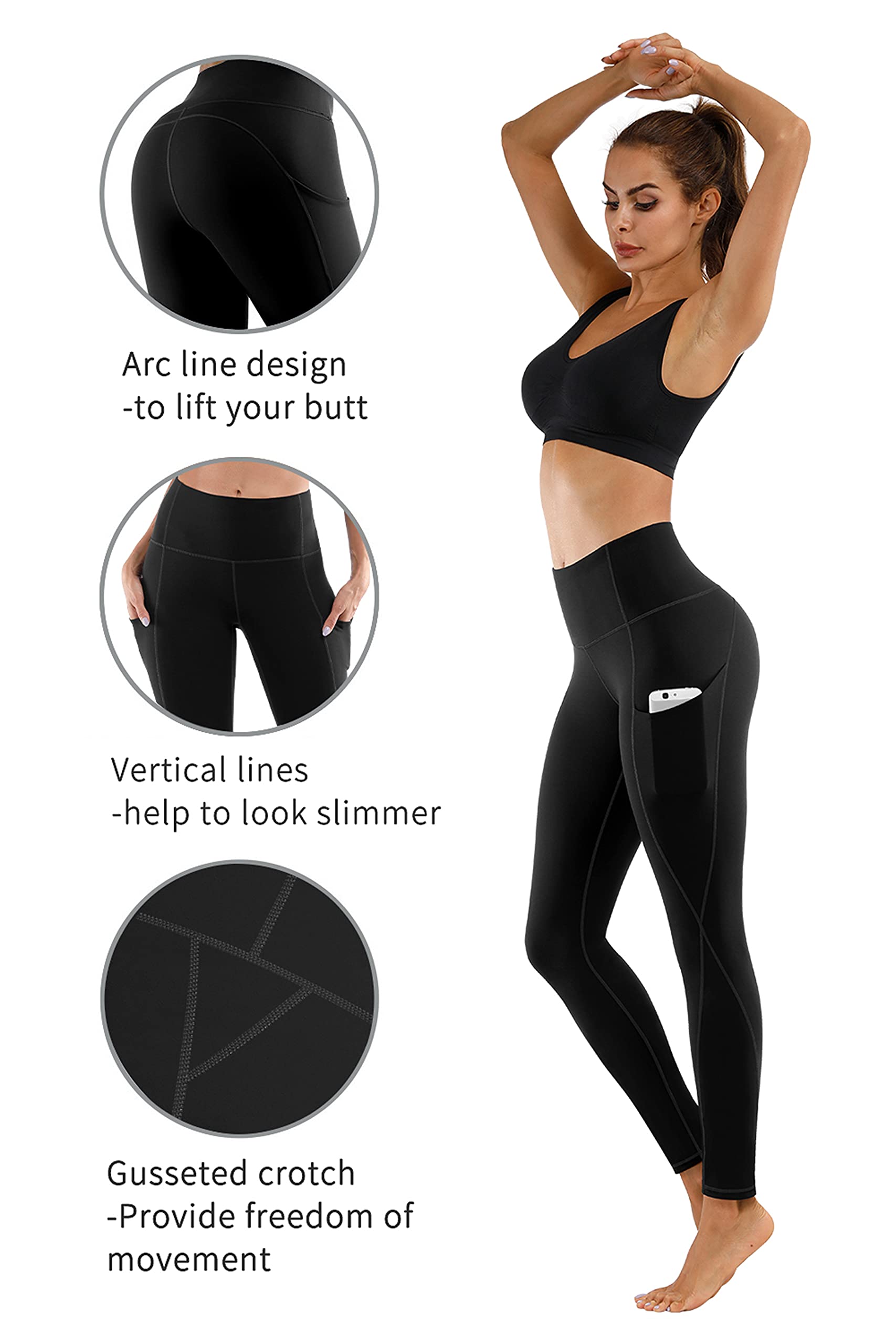 PHISOCKAT 2 Pack High Waist Yoga Pants with Pockets - Tummy Control Workout Leggings for Women, 4-Way Stretch Athletic Pants for Yoga, Running & Gym | Perfect for Fitness, Lounge & Daily Wear