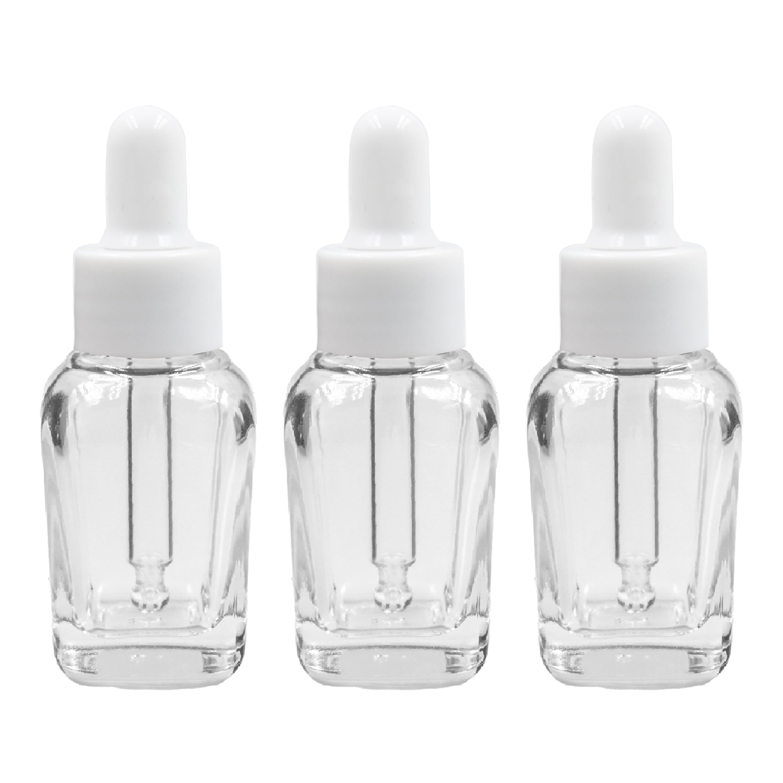 20ML Clear Square Empty Glass Bottle with Dropper & White Silicone Teat - Refillable, Leak Proof Essential Oil Container for DIY Perfumes, Serums & Aromatherapy - Perfect for Home Spa, Travel & Gift Packaging (Pack of 3)