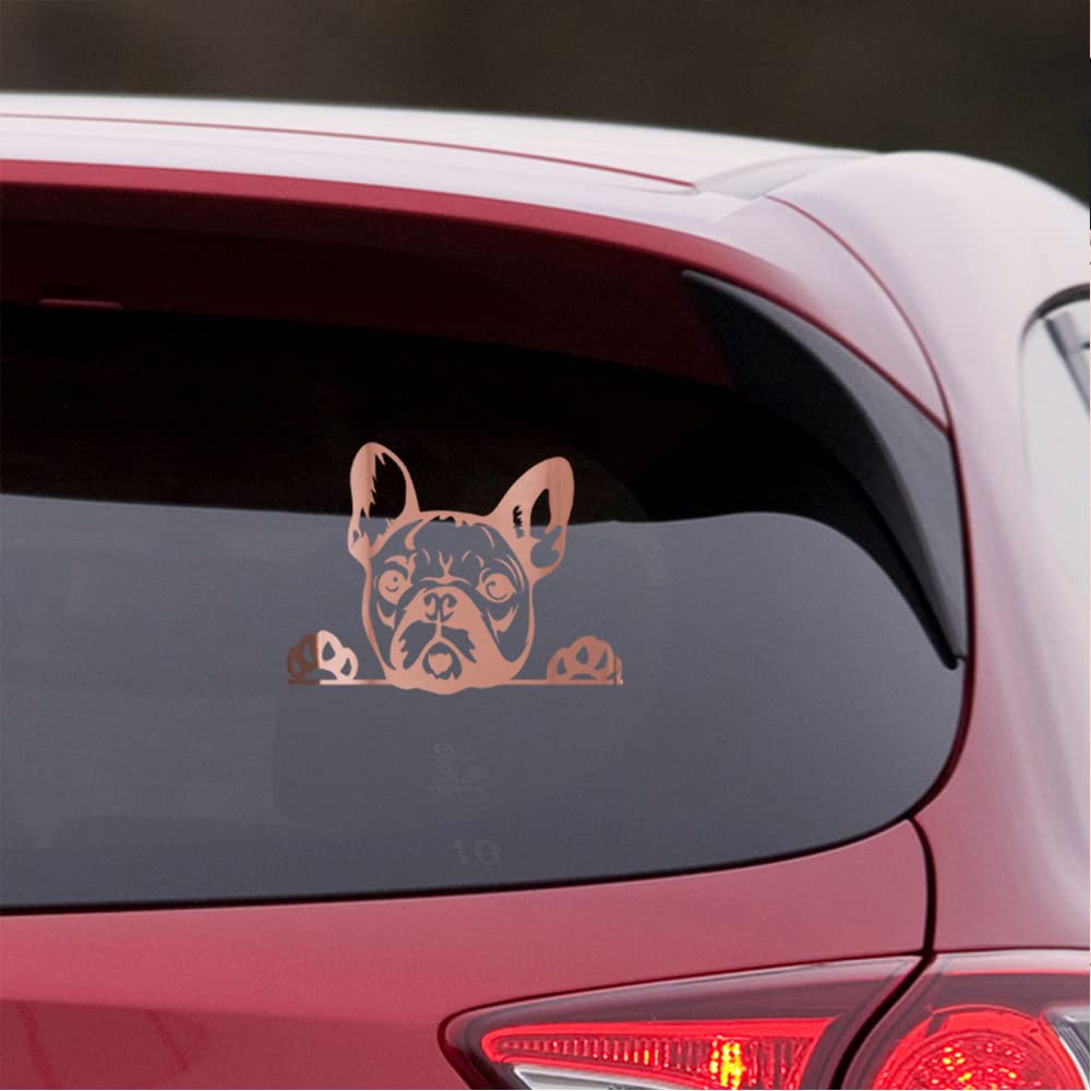 Premium Waterproof Vinyl Decal Stickers - Funny French Bulldog Peeking Tongue (Rose Gold, Set of 2) for Laptop, Phone, Helmet, Car Window, Cup & Wall Decor | Cute Pet Accessories for Dog Lovers & Home Office Decoration