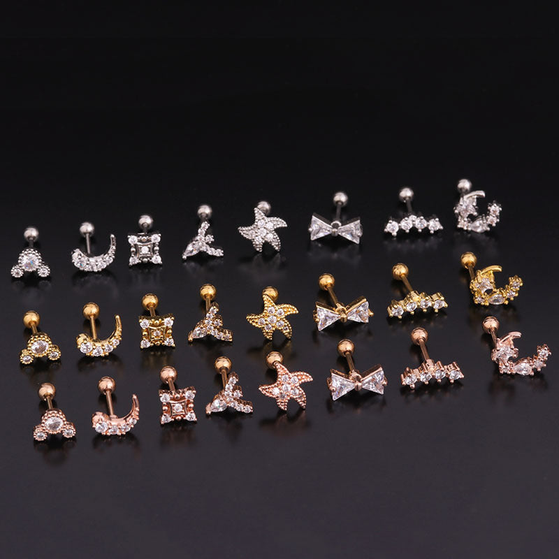 20G Cartilage Tiny Stud Earrings - Starfish & Moon Design Hypoallergenic Piercing Jewelry for Women | Perfect for Daily Wear, Parties & Gifts