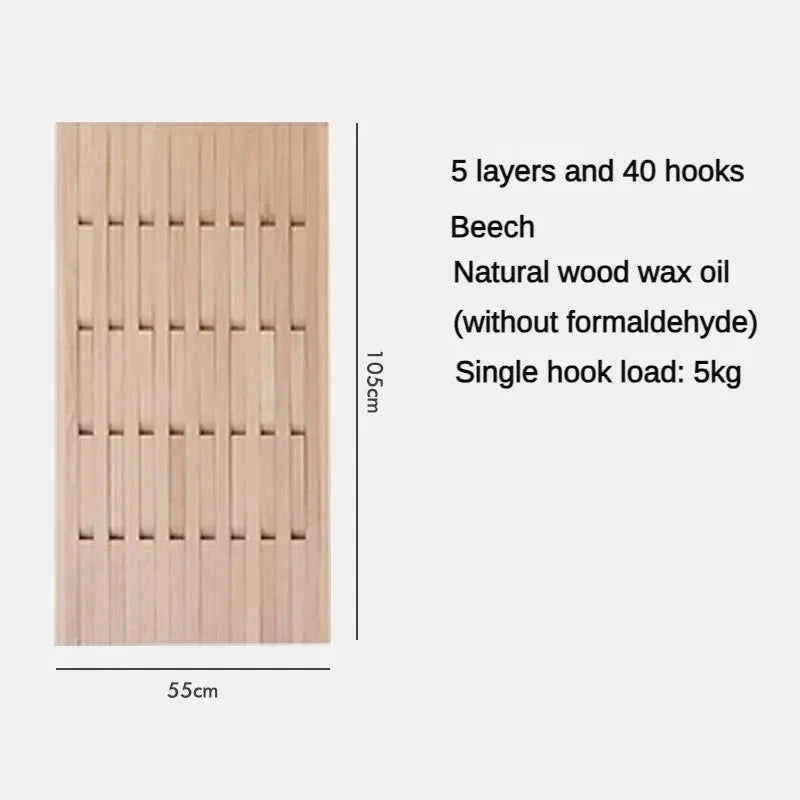 Beech Wood Wall Mounted Coat Rack - Elegant Piano Design Entryway Organizer for Hats, Scarves & Keys - Perfect for Hallway, Bedroom or Office Decor