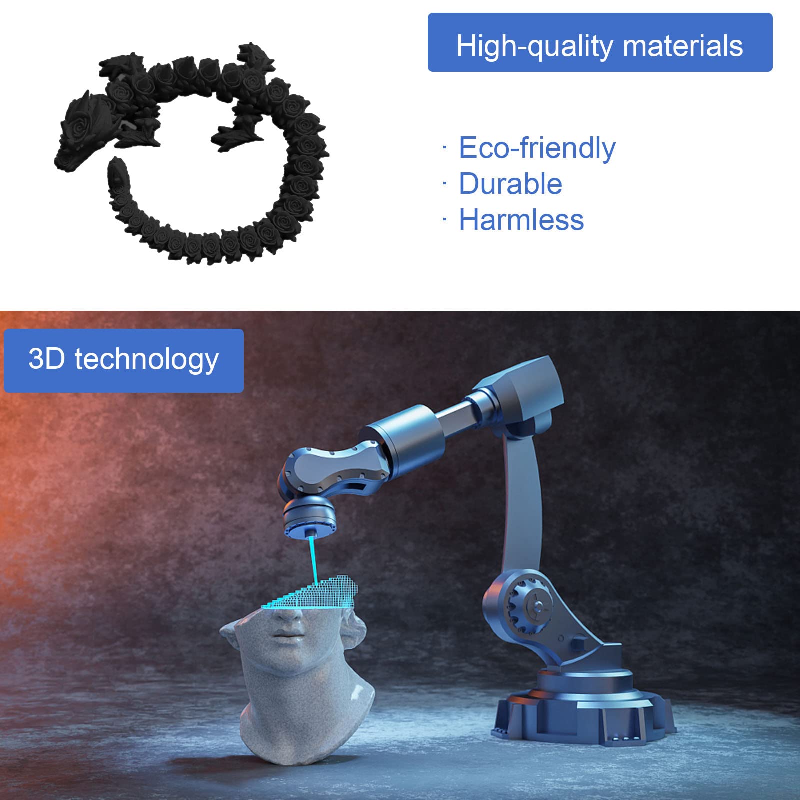 3D Printed Rose Dragon Articulated Toy - Rotatable & Poseable Joints for Stress Relief - Anxiety Relief Dragon Action Figure for Kids & Adults (21.7in Black) - Perfect for Desk Decor, Gift Giving, and Collectible Display