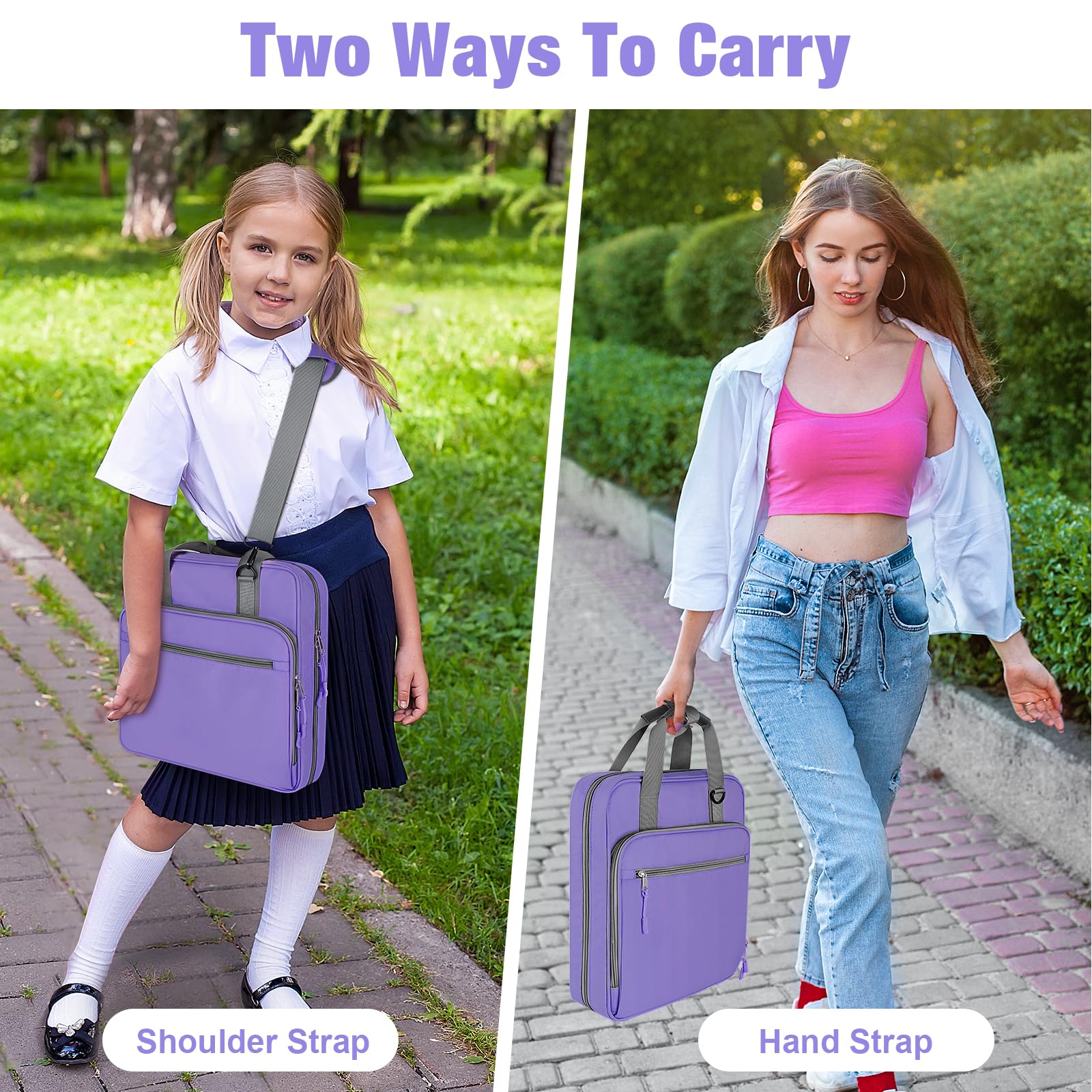 3 Ring 2 Inch Zipper Binder - 500 Sheet Capacity School Binder with Zipper Closure for Students, Fits 13-Inch MacBook, Includes Handle & Adjustable Shoulder Strap - Perfect for School, College, Office & Travel (Purple)