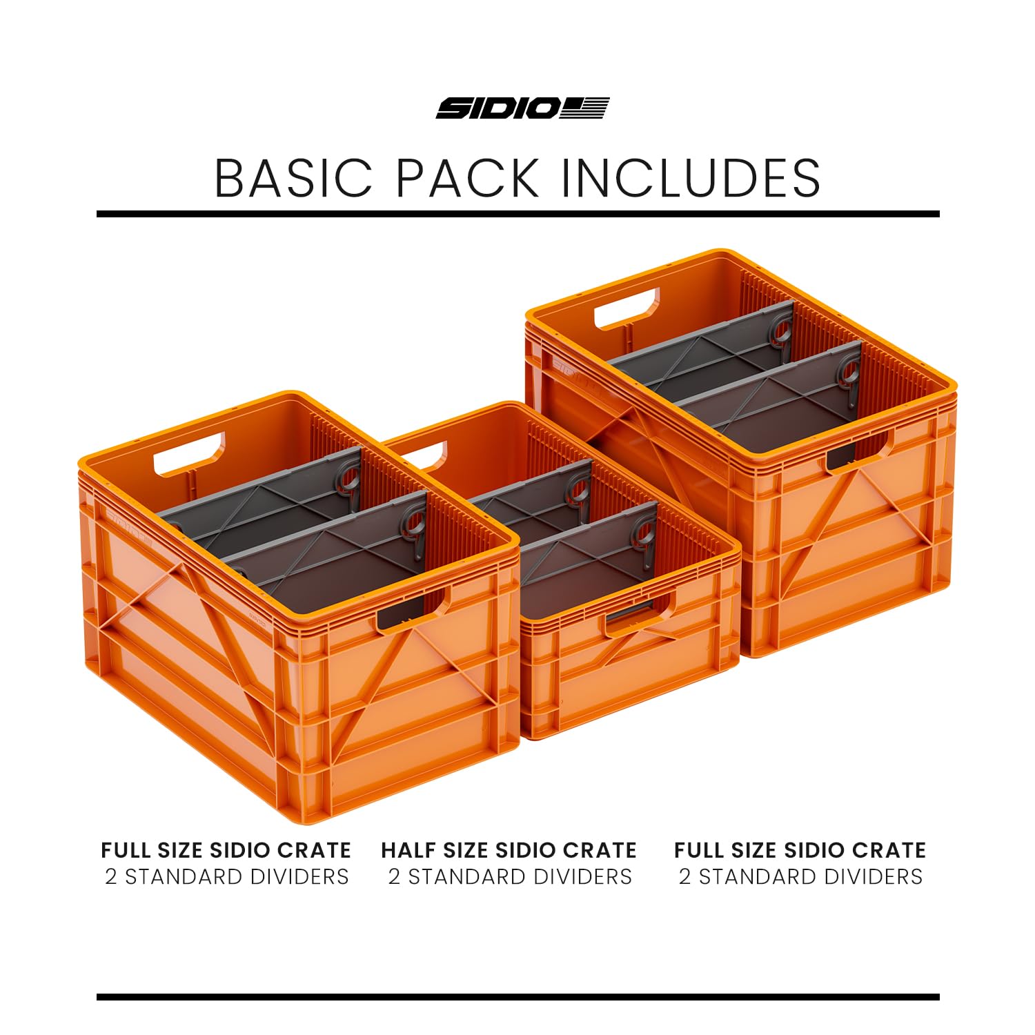 Heavy Duty Stackable Storage Bins - 2 Full-Size & 1 Half-Size Plastic Organizer with Dividers for Home Office Garage Organization | Durable Totes and Containers for Closet, Pantry, and Outdoor Storage