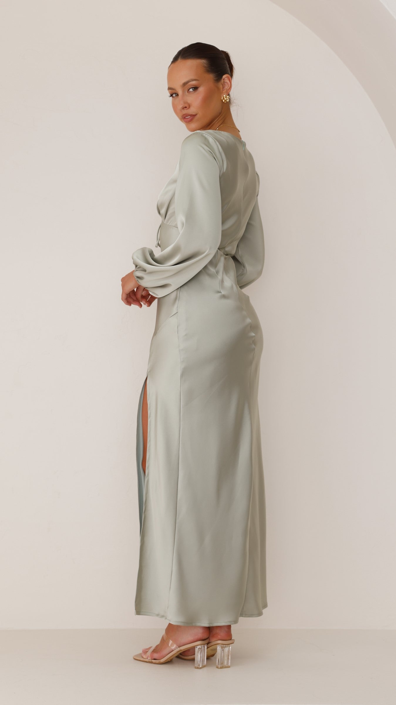 Brigitte Maxi Dress for Women - Olive Green Flowy Long Dress with Side Slits, Perfect for Summer, Beach, Vacations & Casual Outings