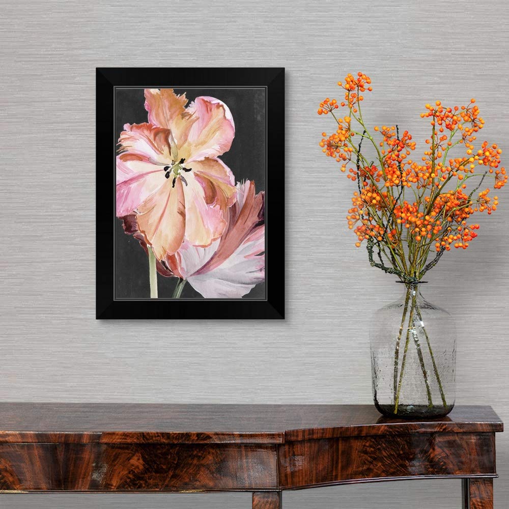 Pastel Parrot Tulips II Canvas Art Print - Black Framed Floral Wall Decor - Perfect for Living Room, Bedroom & Office Decor