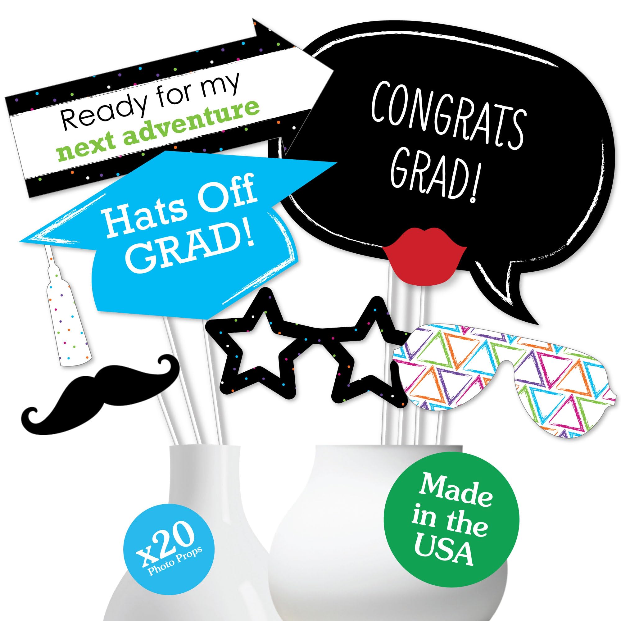 Hats Off 2025 Graduation Photo Booth Props Kit - 20 Count for Kindergarten & Elementary School Graduation Party Decorations | Perfect for Graduation Celebrations, Photo Booths & School Events