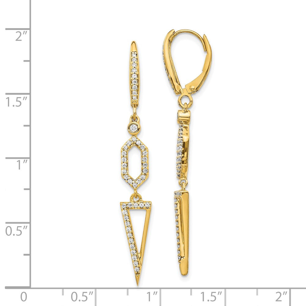 Gold Diamond Triangle Leverback Earrings for Women - Elegant Dangle Earrings for Party, Wedding & Evening Wear - Model EM4187 045 YA