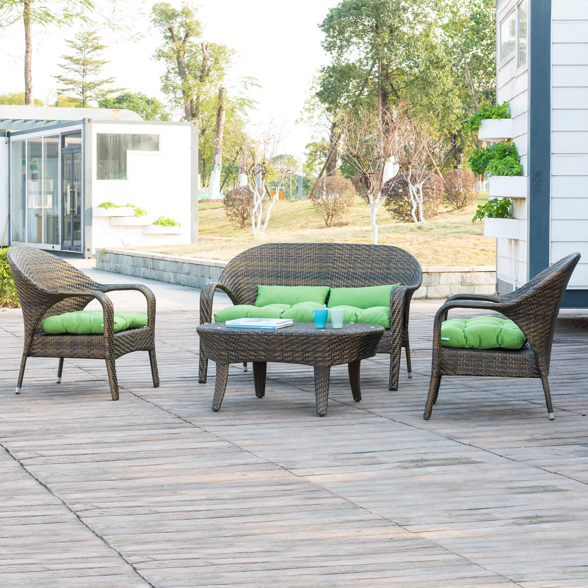 QILLOWAY Outdoor Patio Wicker Seat Cushions Set - 5 Piece Navy Blue Loveseat Cushion with U-Shape & Lumbar Pillows for Patio Furniture, Wicker Loveseat, Bench, Porch, Settee - Perfect for Backyard, Garden & Outdoor Relaxation