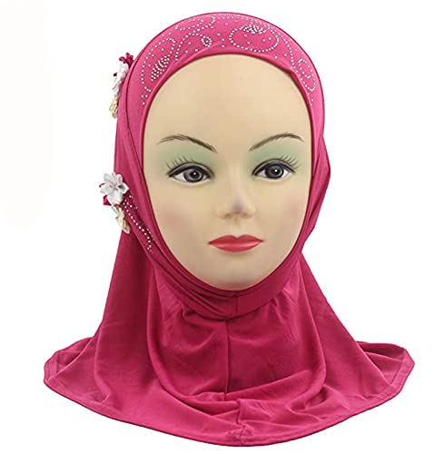 Girls Muslim Hijab Floral Lace Head Scarf - Islamic Modesty Shawl for Kids & Teens - Breathable Arab Head Wrap with Flower Embroidery - Perfect for School, Prayer & Special Occasions