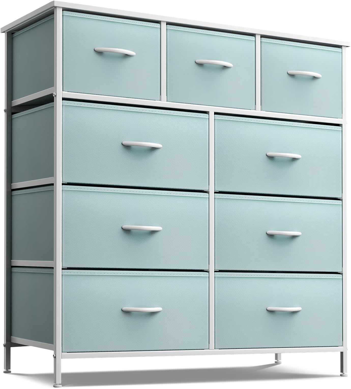 Sorbus 9-Drawer Kids Dresser with Steel Frame & Wood Top - Fabric Bin Storage Organizer for Bedroom, Closet, Nursery, Playroom - Aqua Solid Color Children's Furniture (Perfect for Toy & Clothing Storage)