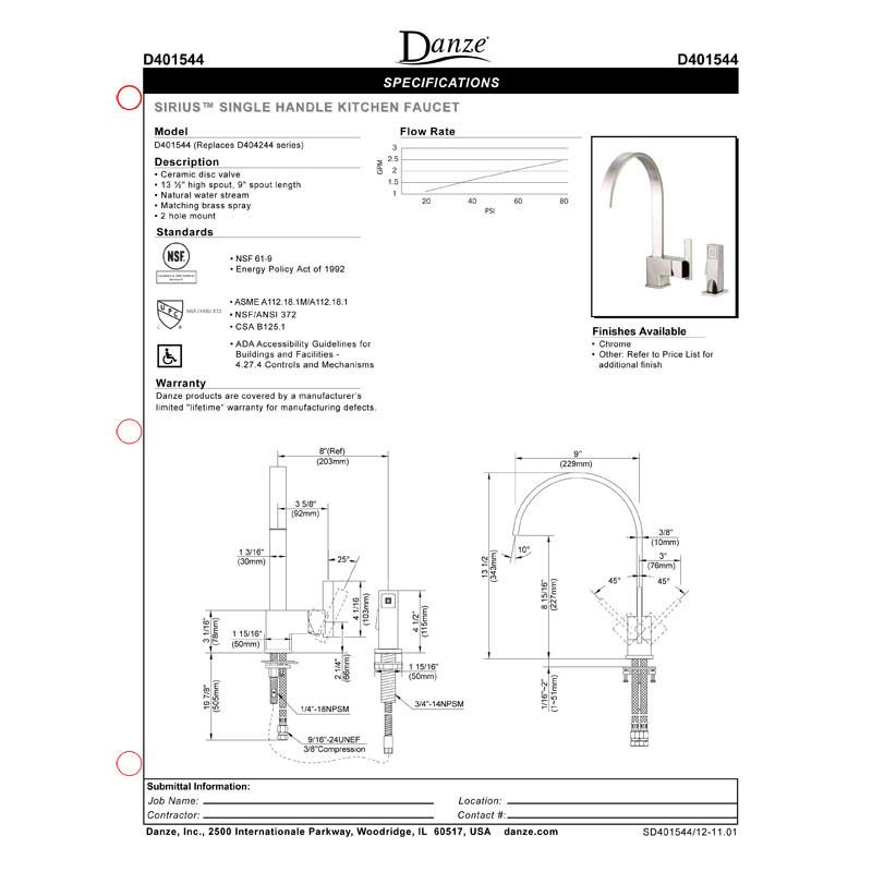 Danze Sirius Stainless Steel Single Handle Modern High Arc Pull Down Kitchen Faucet with Spray - Perfect for Modern Kitchens, Dishwashing & Food Prep