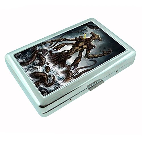 Premium D9 Silver Metal Cigarette Case with Gigantic Octopus Kraken Design - Scary Sea Monster & Giant Squid Art - Perfect for Smokers, Collectors and Unique Gift Ideas