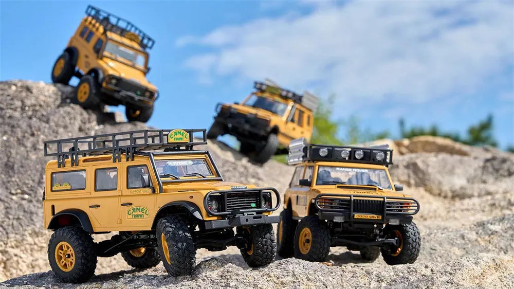 FMS FCX24M 1/24 Scale 4WD RC Rock Crawler Truck - Licensed Range Rover Camel Trophy Edition with LED Lights | 2.4G Remote Control Off-Road Vehicle for Indoor/Outdoor Crawling & Trail Adventures