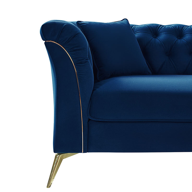 Modern Luxury Glam Velvet Sofa with Tufted Buttons & Gold Metal Accents - Elegant Living Room Furniture for Home Decor, Lounge & Entertaining