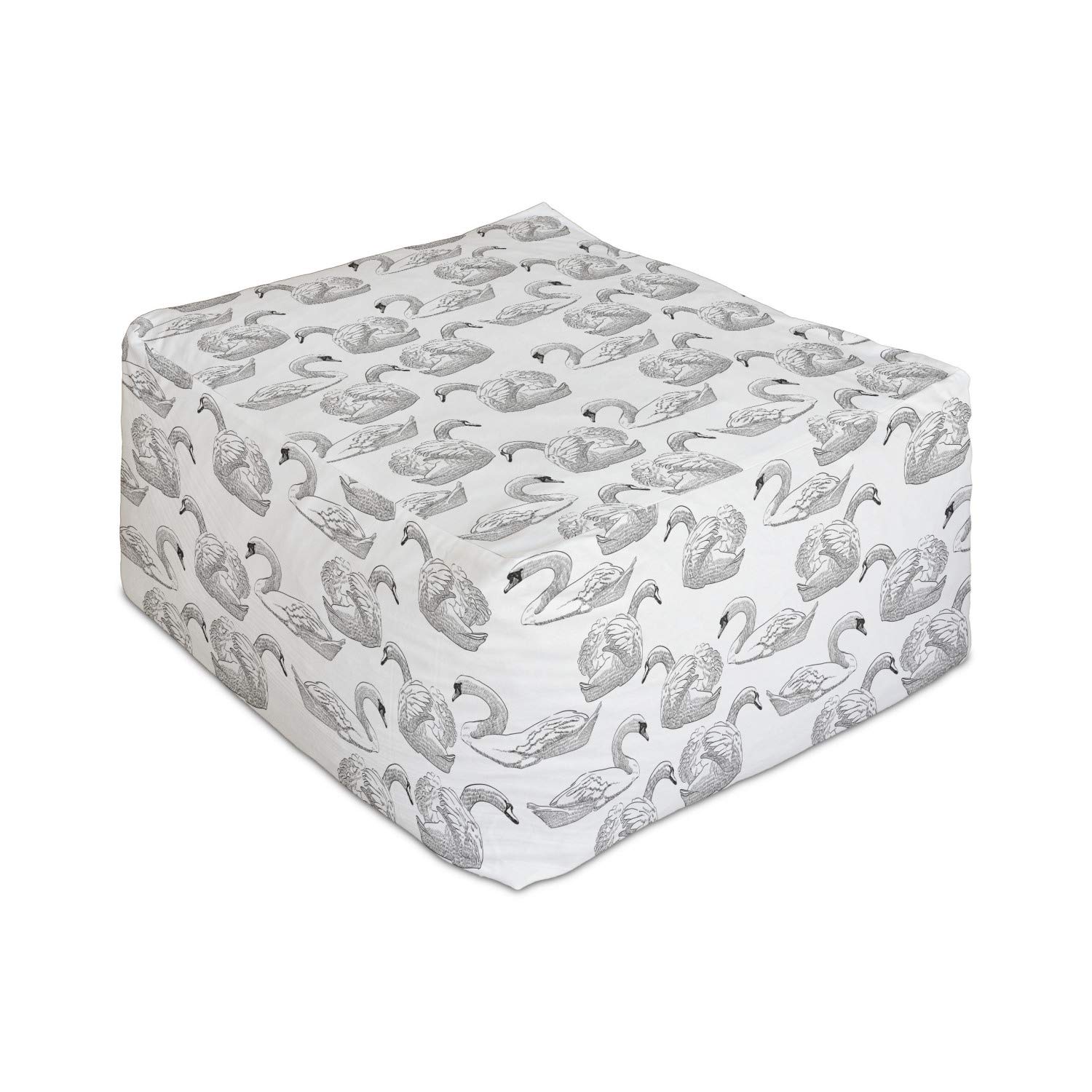 Ambesonne Swan Rectangle Pouf Ottoman - Black and White Sketch Art Pattern of Elegant Swimming Waterfowls - 25