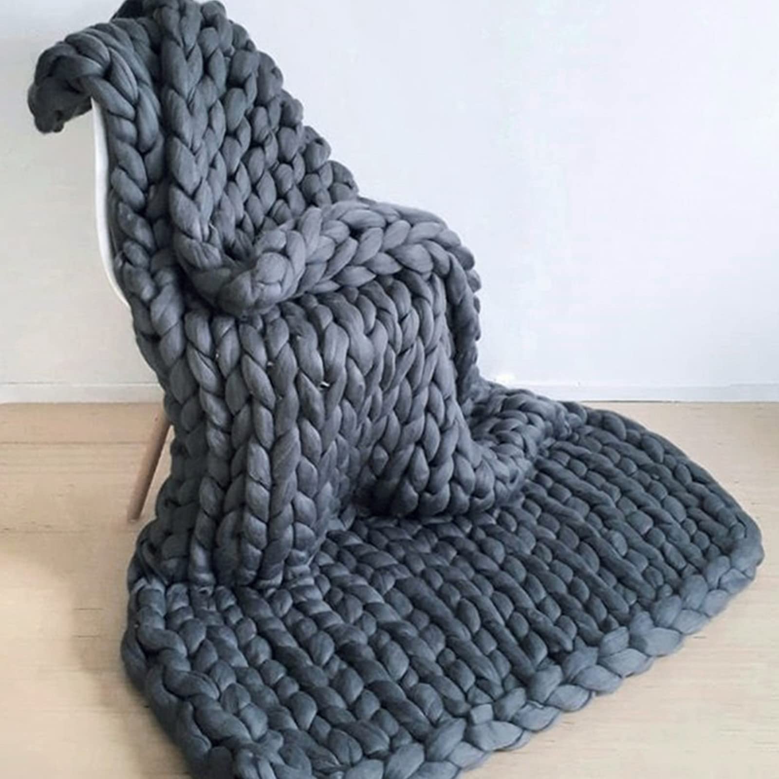 Keseno 1.3x1.7m Dark Grey Chunky Knit Blanket - Handmade Warm Knitting Throw for Sofa, Bed, Travel & Nap | Cozy Winter Blanket for Home, Office & Outdoor Use