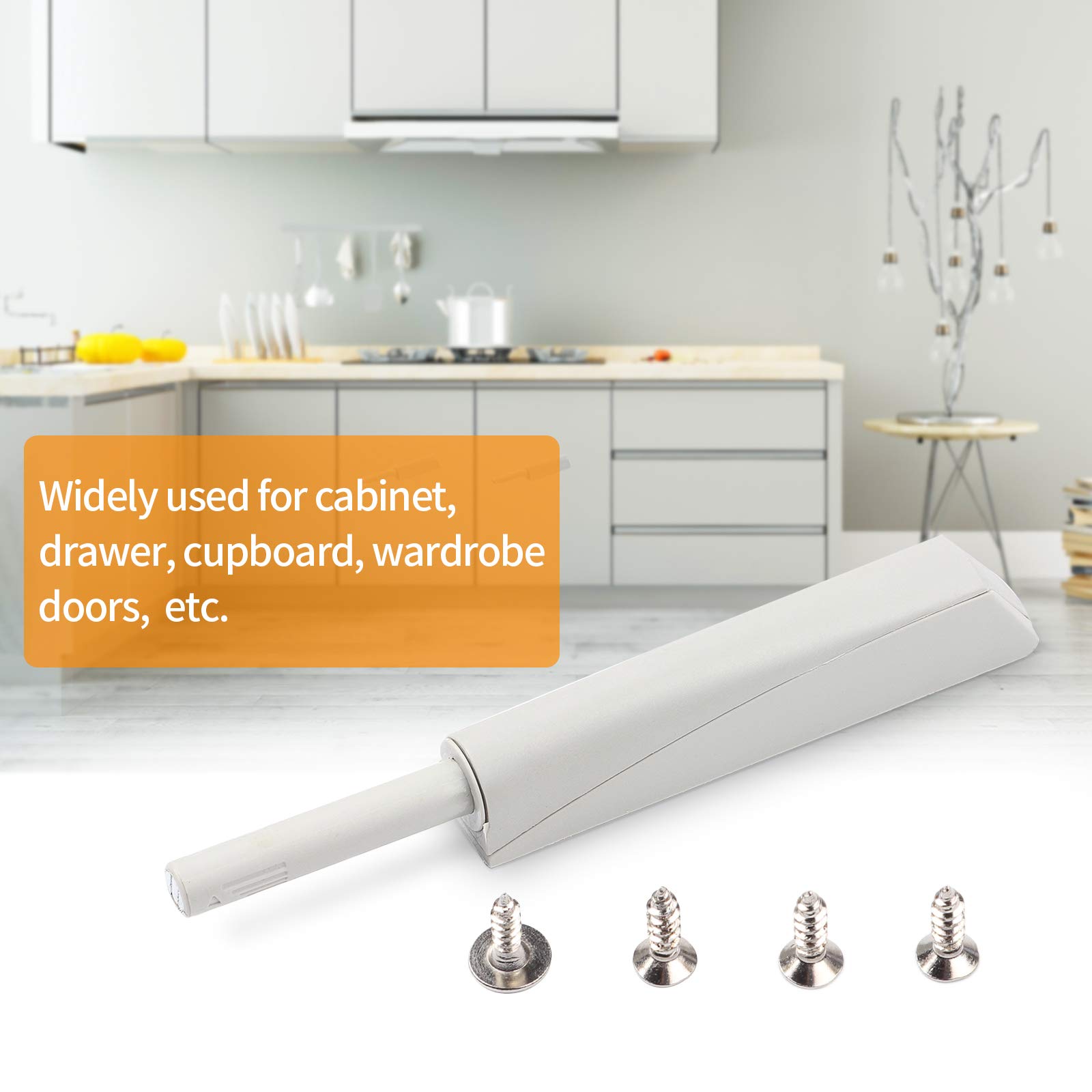 Magnetic Cabinet Door Latches 4 Pack - Soft Close Push to Open Latches, Light Gray Quiet Closers for Kitchen & Cabinet Doors - Perfect for Home, Office, and RV Storage Organization