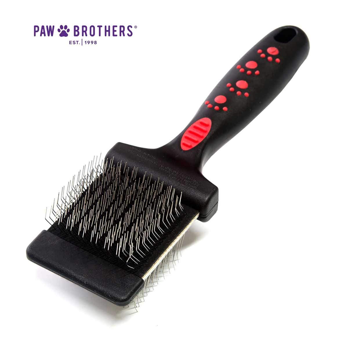 Ryan's Pet Supplies Paw Brothers Double Sided Firm Flex Slicker Brush for Dogs & Cats - Professional Grooming Tool with Angled Stainless Steel Pins, Comfort Grip Handle & Flexible Head - Perfect for Long/Short Hair, Shedding Control & Coat Detangling