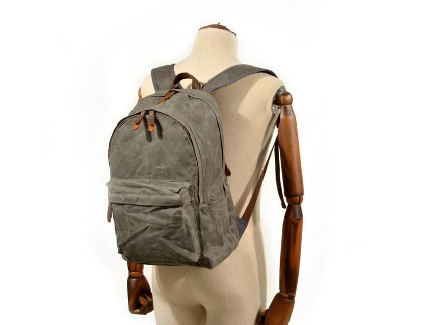 Durable Men's Waxed Canvas Backpack with Genuine Leather Accents - Waterproof Laptop Rucksack for Work, Travel & Outdoor Adventures