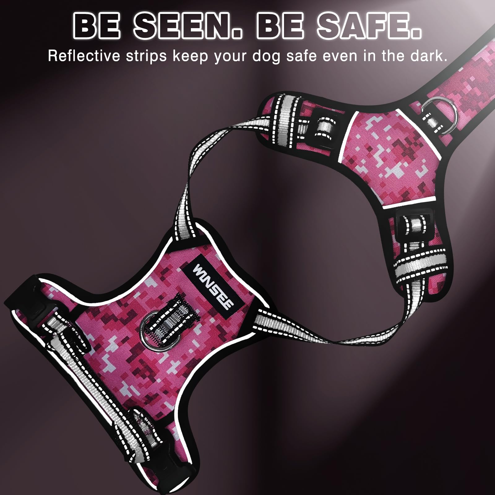 WINSEE No Pull Dog Harness with Adjustable Reflective Oxford Vest - Front & Back Leash Clips for Small Medium Large XL Dogs - Easy Control Handle for Walking, Running & Outdoor Adventures