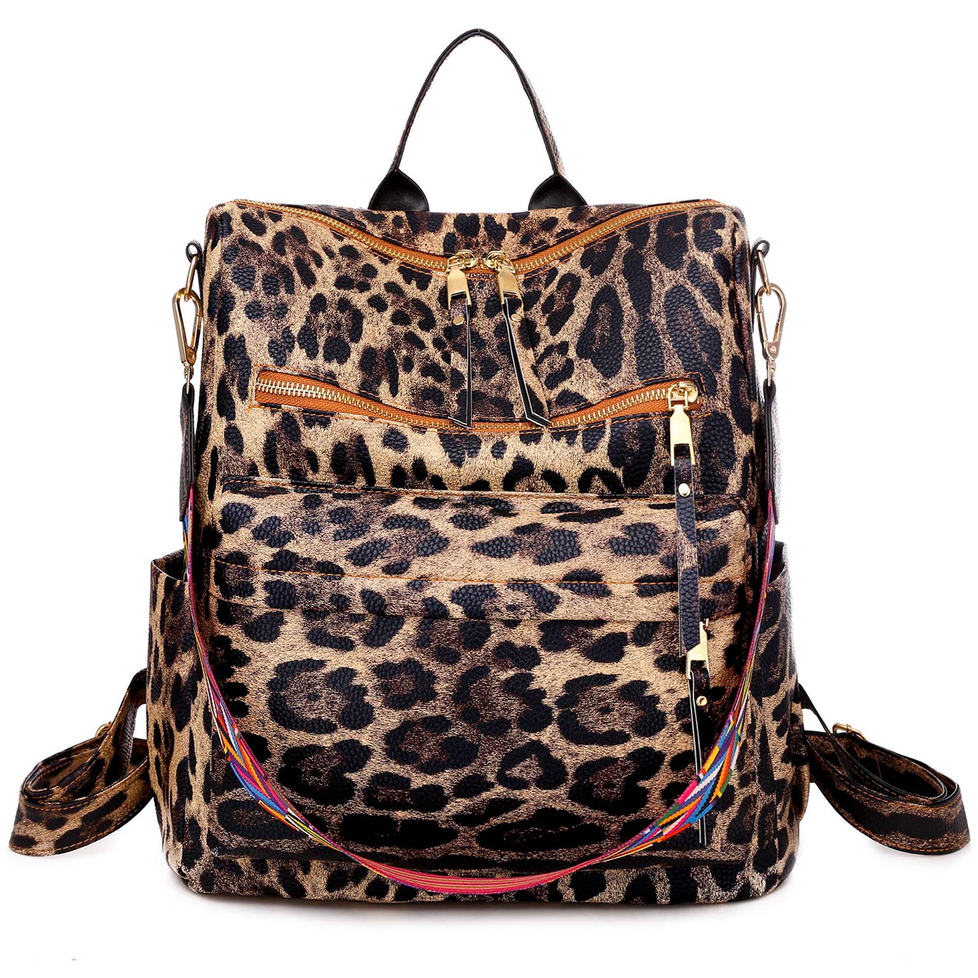 Vintage Women's Backpack Purse - Convertible Shoulder Bag & Travel Daypack - Brown Leopard Print - Perfect for Work, School & Outdoor Adventures