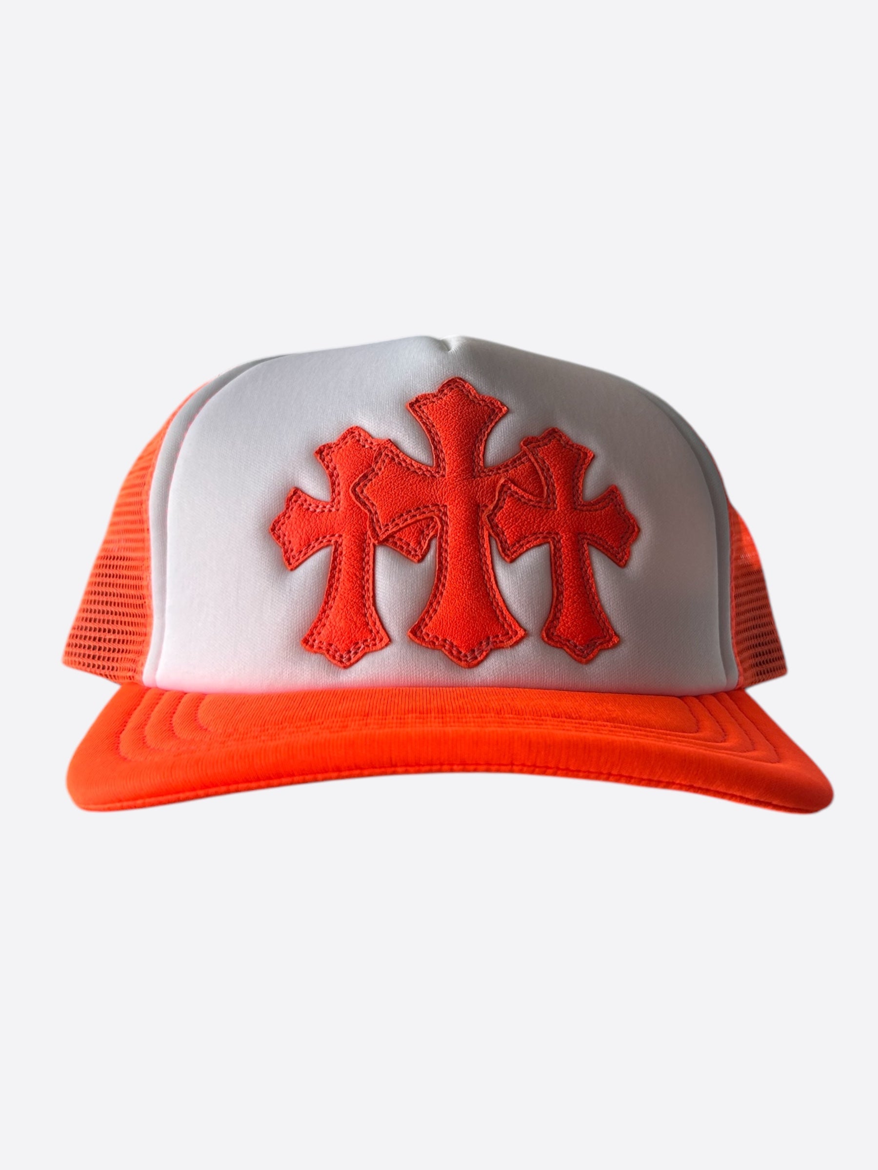Chrome Hearts Orange Cemetery Cross Patch Trucker Hat - Stylish Embroidered Snapback Cap for Men & Women - Perfect for Streetwear, Hip-Hop, and Casual Outfits