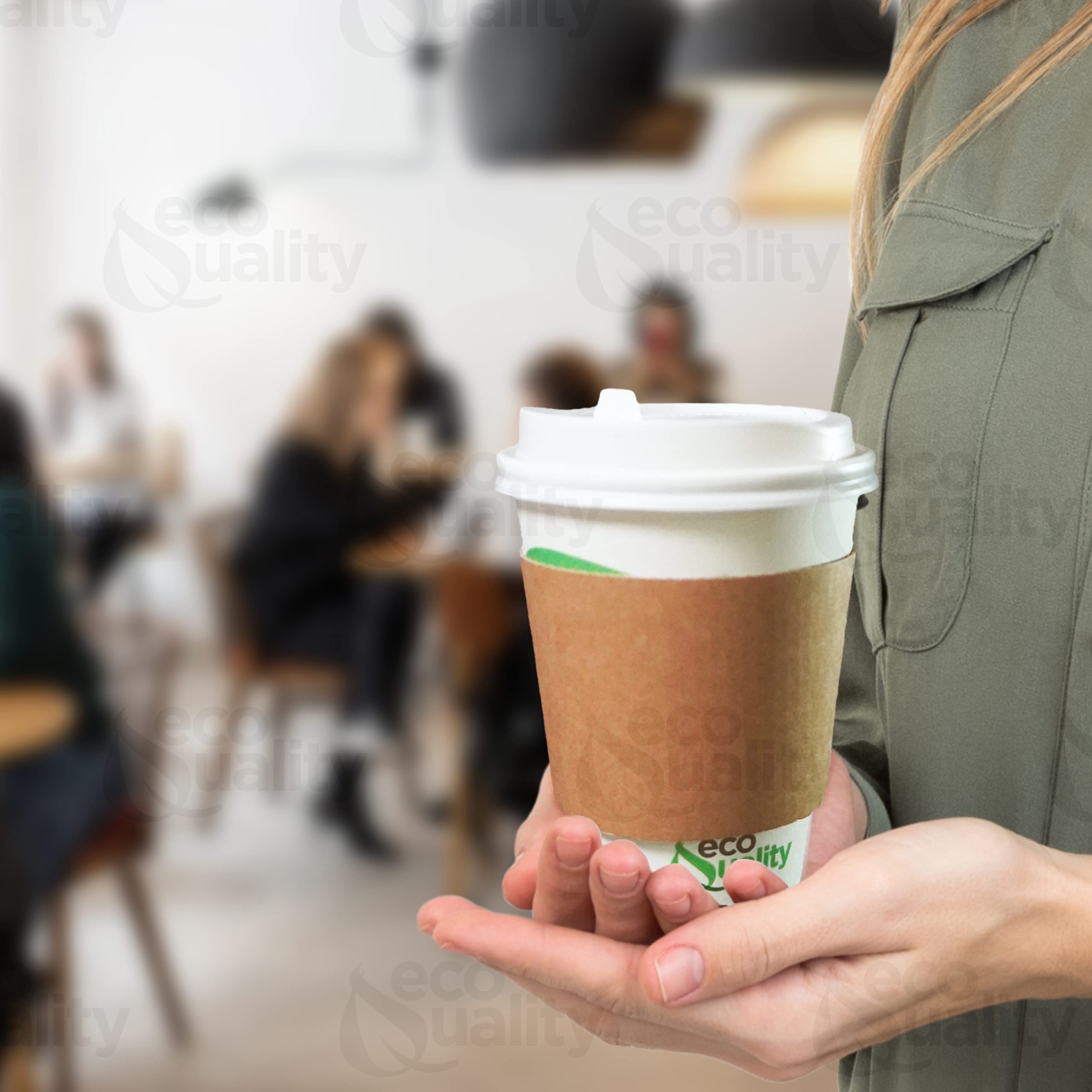 20 oz Biodegradable Compostable Paper Coffee Cups with White Dome Lids & Sleeves - PLA Lined Eco-Friendly Disposable Hot/Cold Drink Cups (250 Pack) - Perfect for Coffee Shops, Offices, Parties and Events