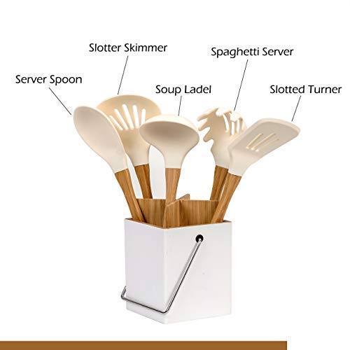 6-Piece Silicone Cooking Utensil Set with Bamboo Handles - BPA Free for Nonstick Cookware - Perfect for Baking & Frying