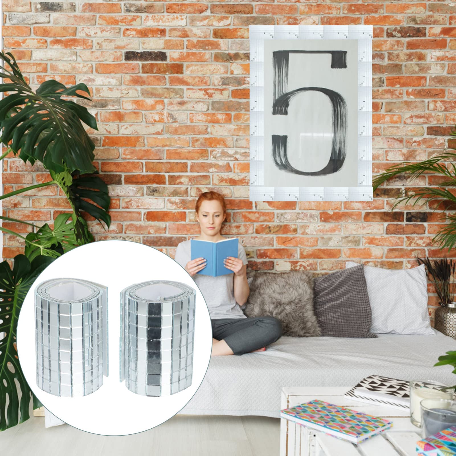 HEMOTON 2 Rolls Self-Adhesive Mosaic Wall Mirror Tiles - Square Glass Mirror Stickers for Home Decor, Bathroom, Kitchen Backsplash, and DIY Craft Projects
