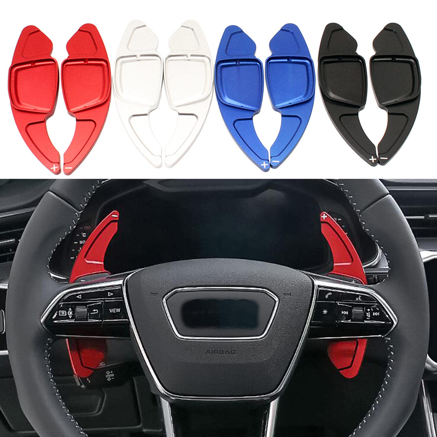 2pcs Aluminum Alloy Car Steering Wheel Paddle Shifter Extensions - Compatible with Audi A3 A4 A5 A6 A7 S4 (2019-2021 Models) - Enhance Driving Performance for Racing & Daily Commute
