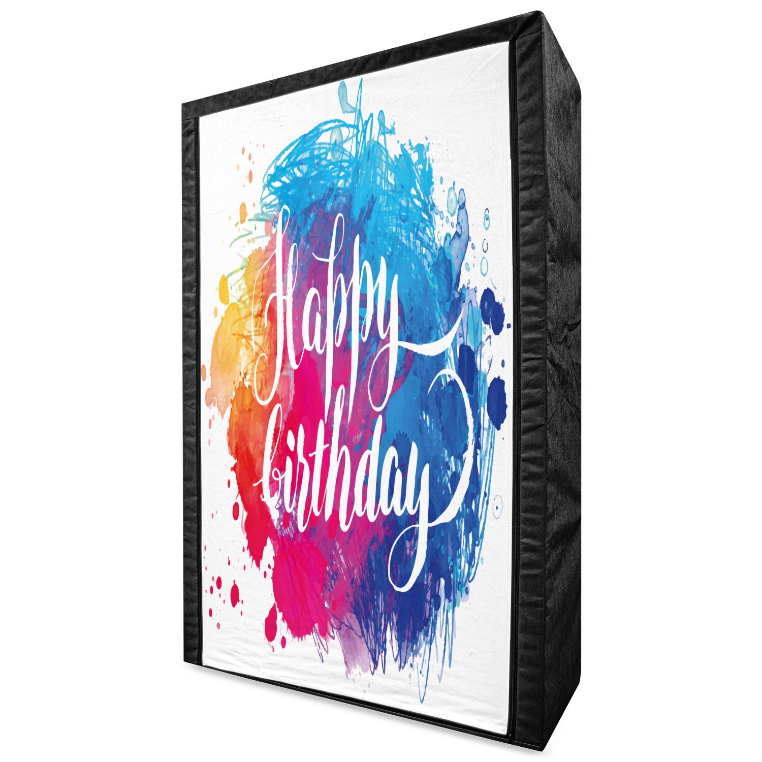 Ambesonne Birthday Portable Fabric Wardrobe - Watercolor Splash Painting Design with Handwritten Birthday Message | 42.5