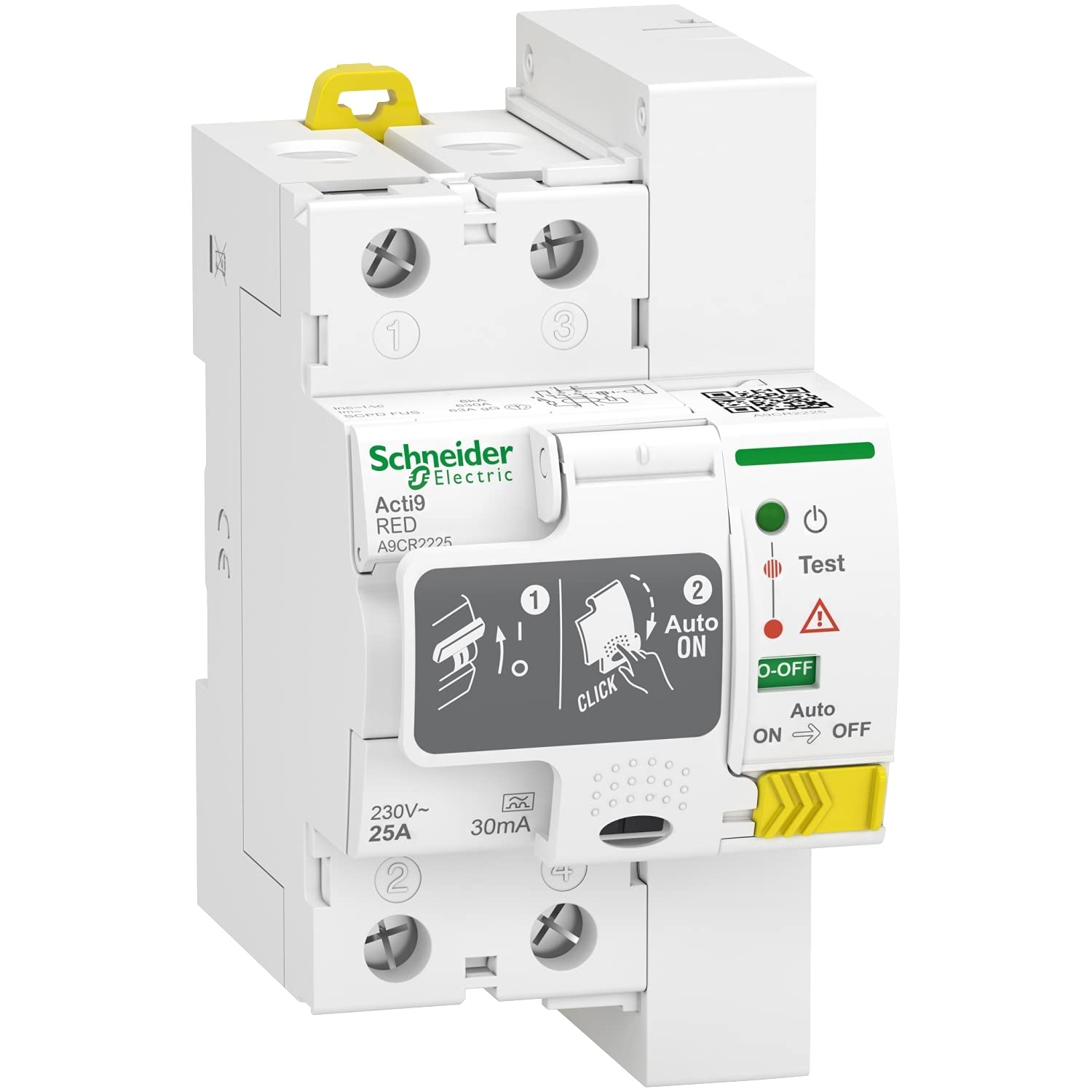 Schneider Auto Reset Differential Circuit Breaker, 2 Pole, 25A, 30mA - Ideal for Home Electrical Panels and Industrial Power Distribution Systems