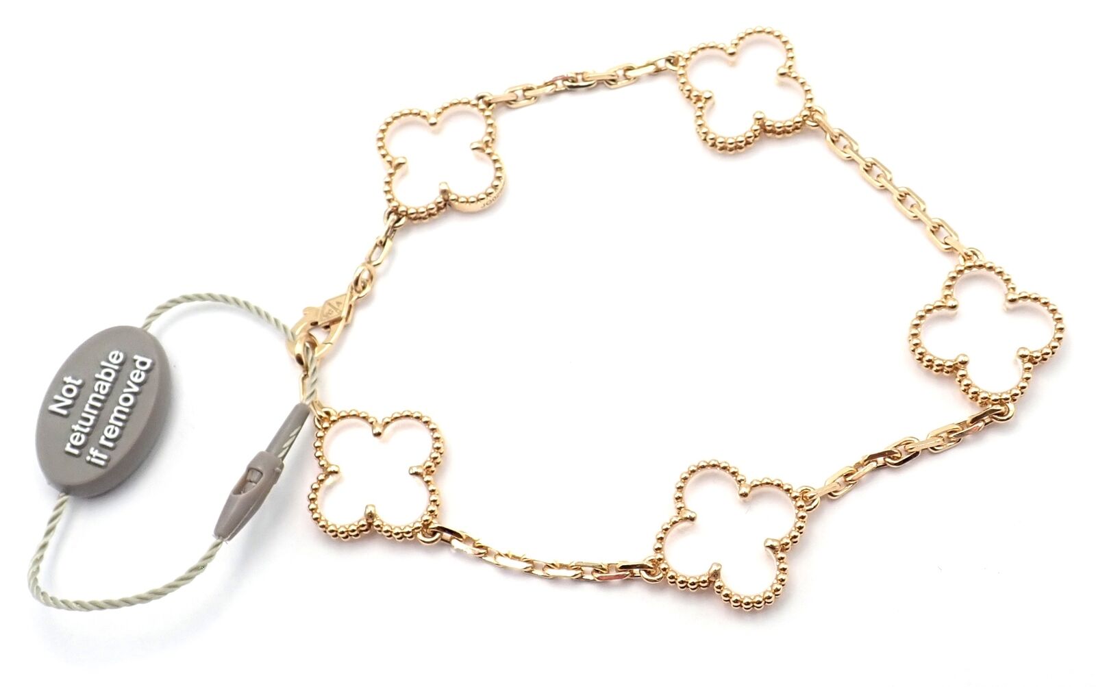Van Cleef & Arpels 18k Yellow Gold 5 Motif Alhambra Rock Crystal Bracelet with Certificate - Luxury Jewelry for Women, Perfect for Weddings, Parties & Special Occasions