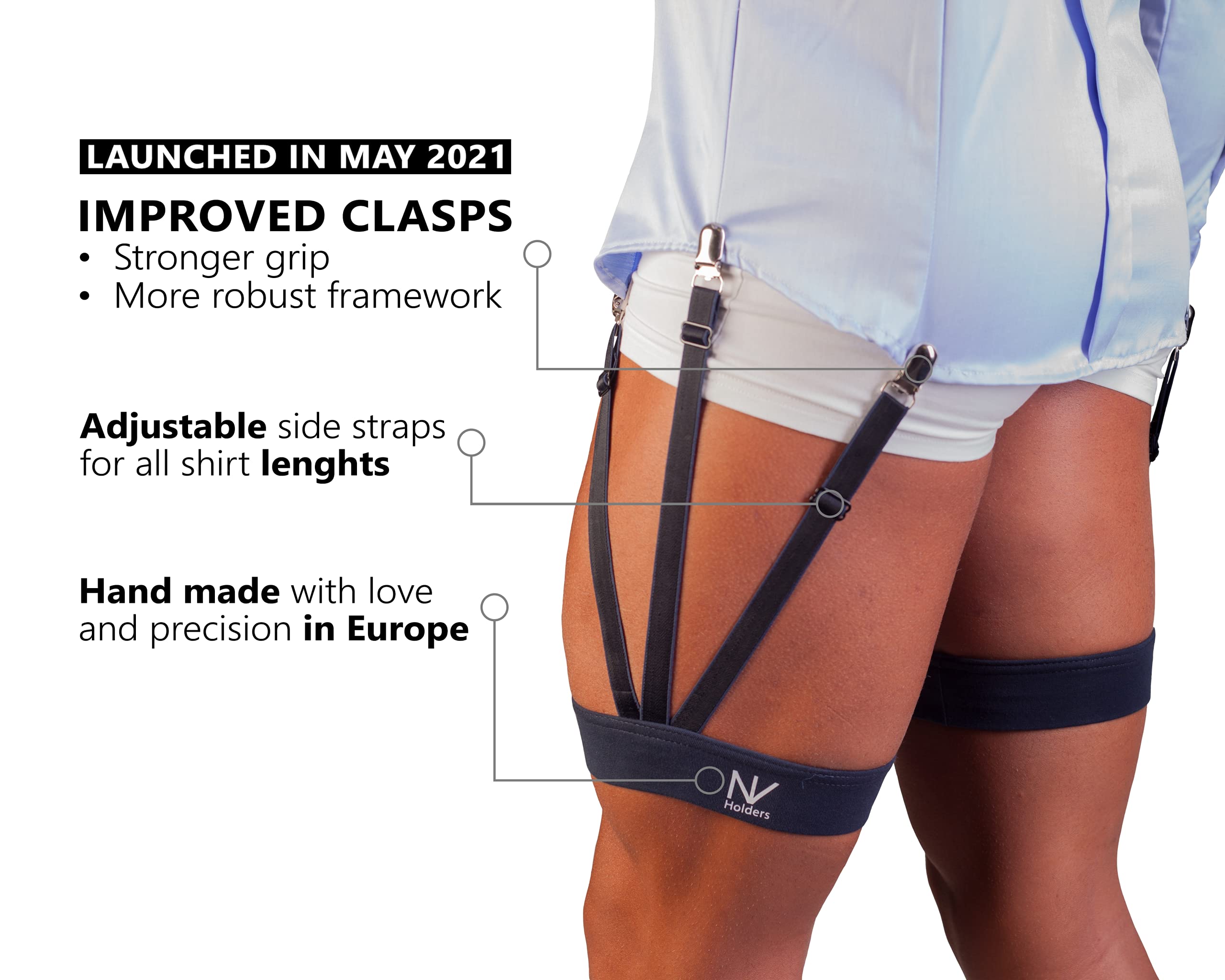 Premium Men's Shirt Stays & Garters - NV S-Holder for Secure Shirt Tucking | Formal Wear, Business Attire & Military Uniform Accessories