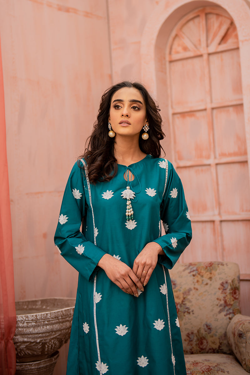 Jade Beryl Embroidered Shirt for Women - Elegant Floral Embroidered Blouse with Pearl Buttons | Perfect for Office Wear, Parties & Special Occasions
