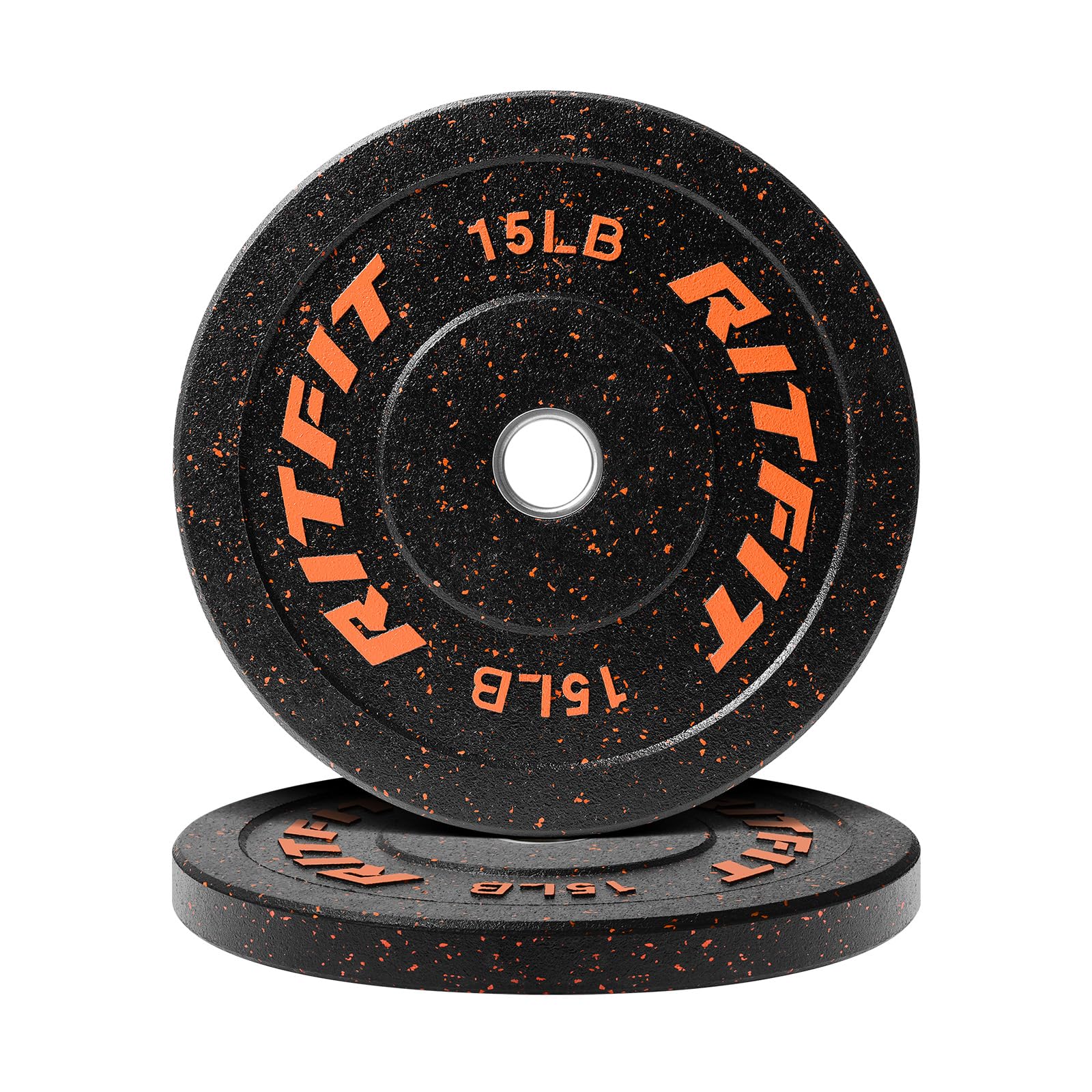 RitFit Bumper Plates - Colored Fleck-Rubber Olympic Weight Plates with Steel Insert (2-inch) for Weightlifting, CrossFit & Strength Training - Perfect for Home Gym, Commercial Gym & Functional Fitness (Single, Pair & Set Options)