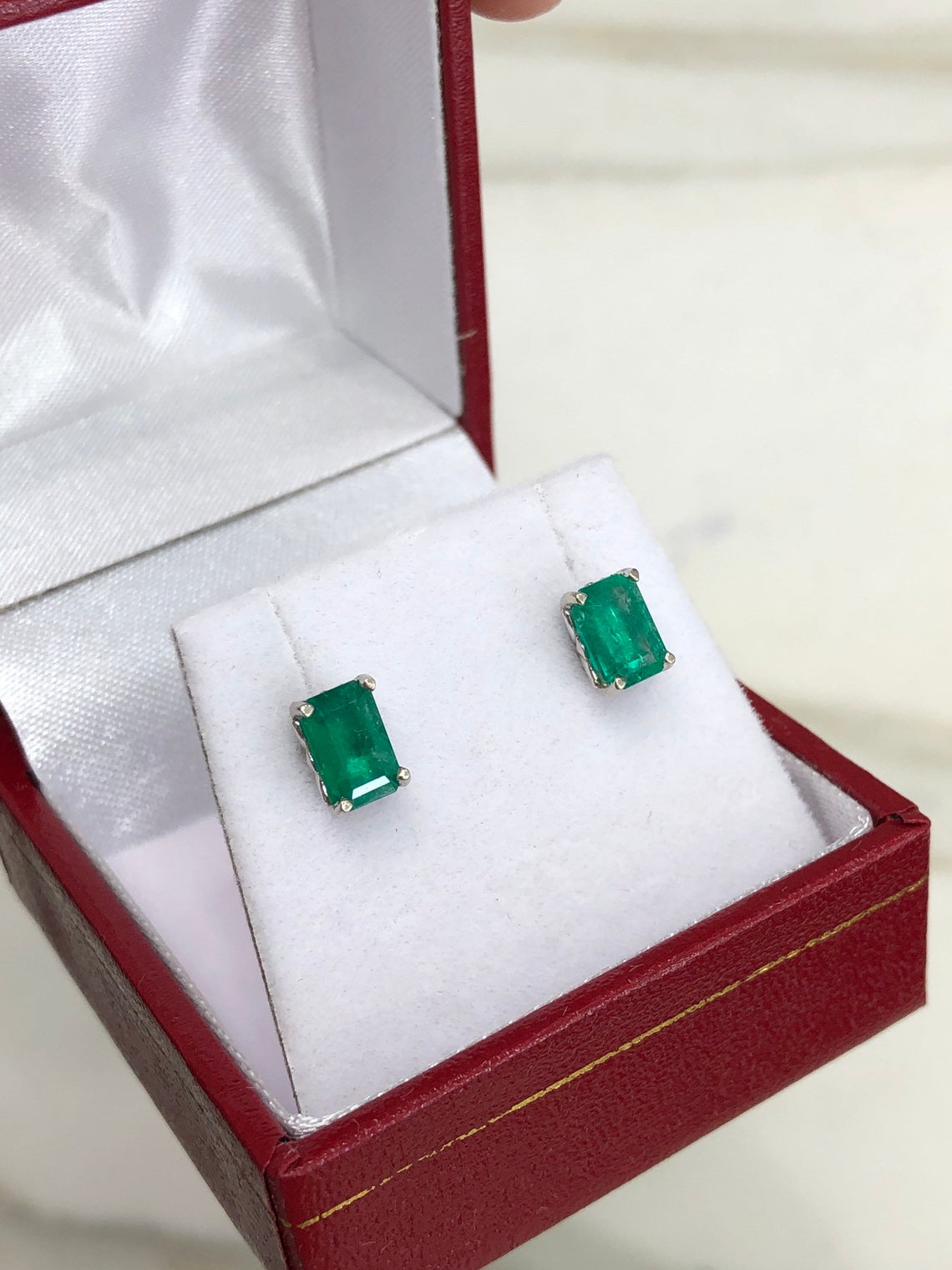 1.62tcw AAA+ Fleur De Lis Emerald Cut Stud Earrings in 14K Gold - Elegant Jewelry for Women, Perfect for Weddings, Parties & Special Occasions