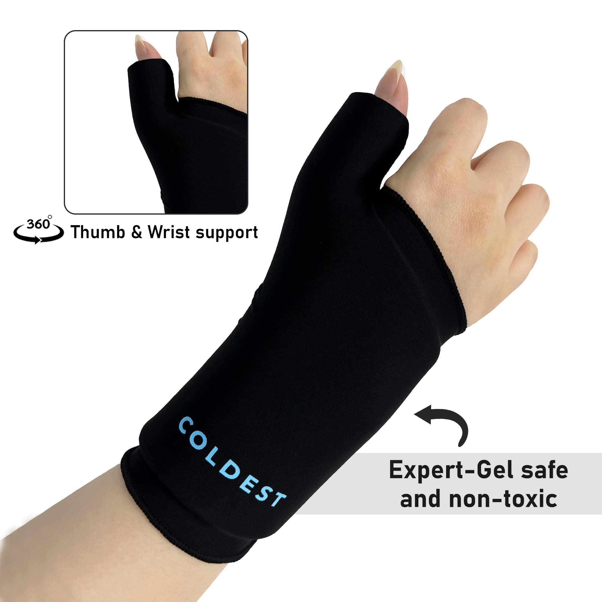 Coldest Thumb Wrist Ice Pack 360 - Adjustable Hand Support Brace & Reusable Gel Pack for Hot Cold Therapy, Pain Relief for Carpal Tunnel, Rheumatoid Arthritis, Tenosynovitis, Tendonitis (Small) - Ideal for Work, Sports, and Daily Recovery