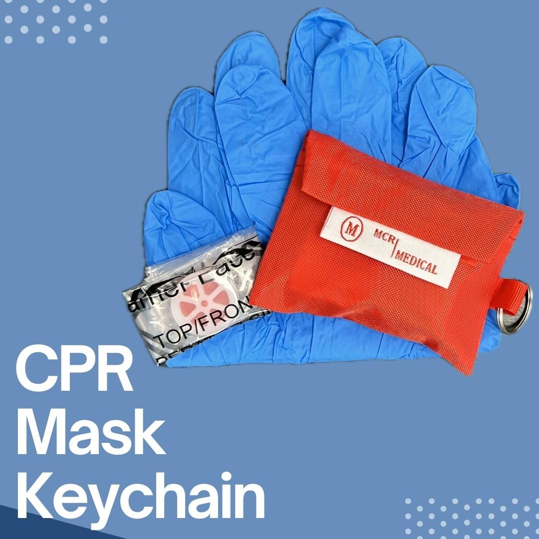 MCR Medical CPR Mask Keychain with Nitrile Gloves (50 Pack) - First Aid Emergency Kit for Car, Home & Outdoor Safety - EMT, Nurse & First Responder Essential