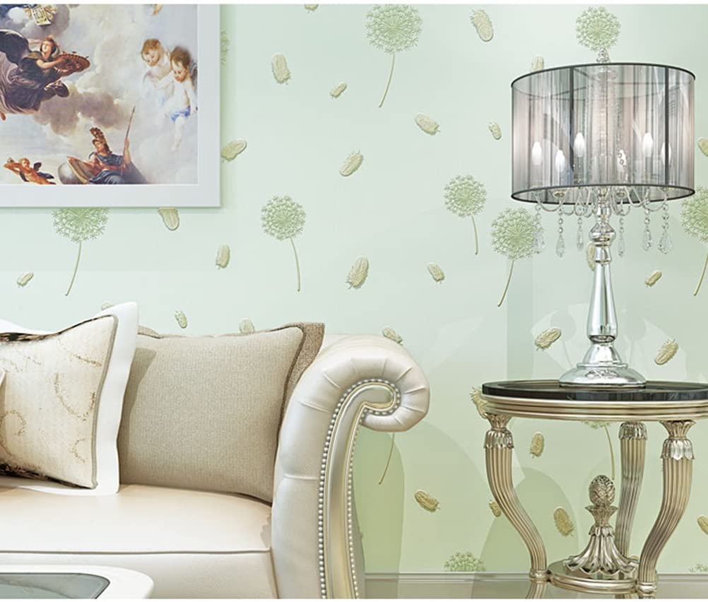 3D Embossed Dandelion Feather Self-Adhesive Wallpaper - Green Peel and Stick Contact Paper for Living Room, Bedroom, Hallway Decor (0.53x9m) | Easy DIY Home Renovation & Wall Covering Solution