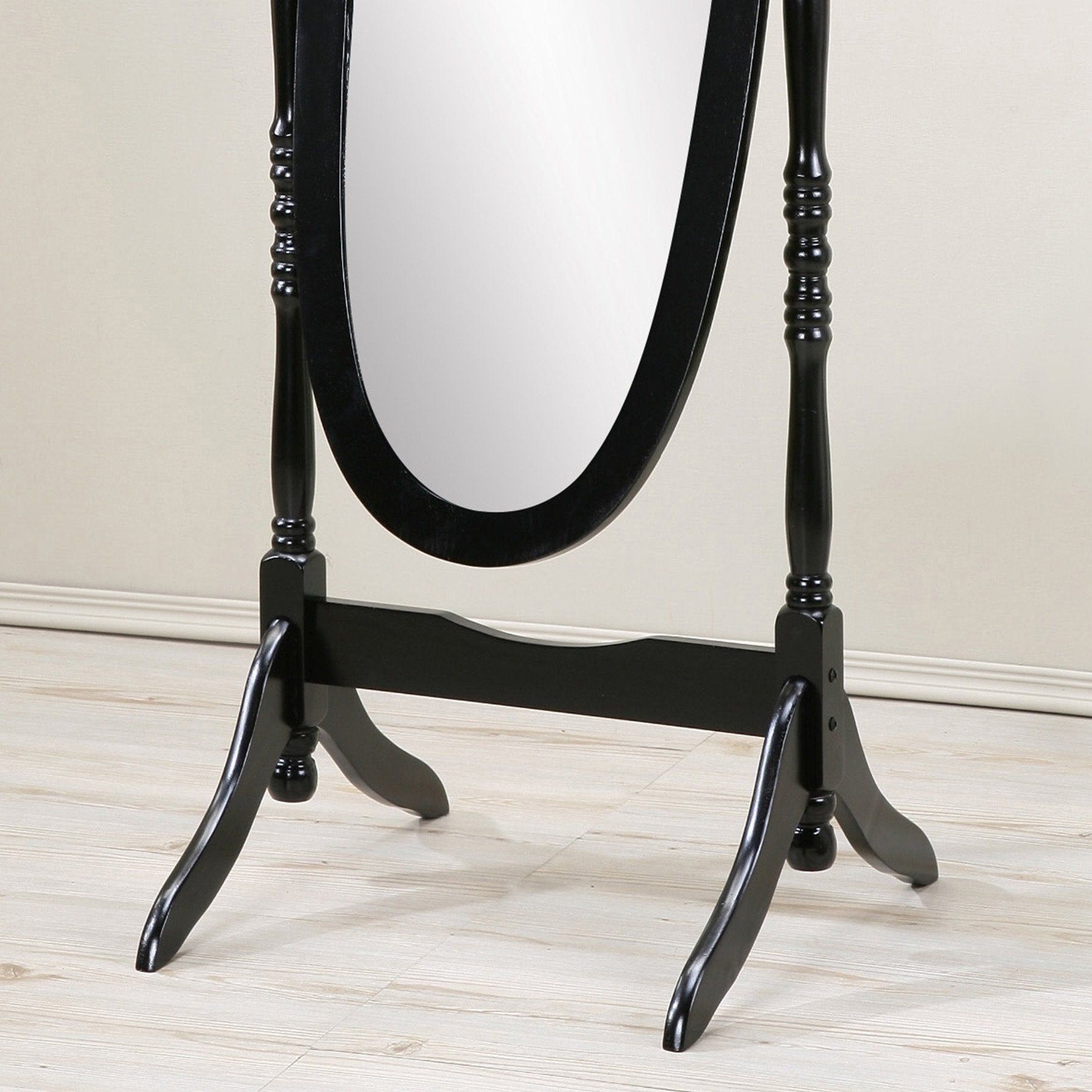 Roundhill Furniture Traditional Queen Anne Style Wood Floor Cheval Mirror, Black - Full-Length Standing Mirror for Bedroom, Living Room & Dressing Area